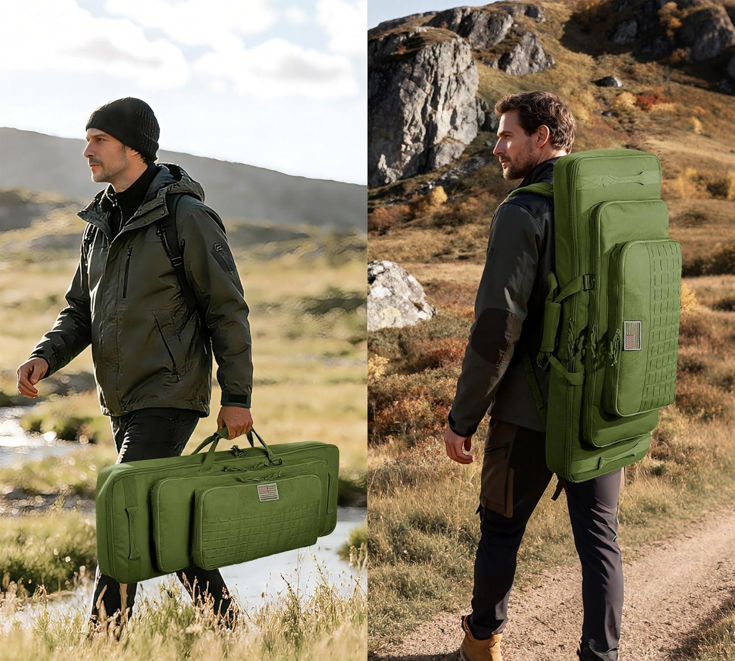 image:imageCVLIFE 36 42 46 Soft Rifle Case Triple Layered Double Rifle Bag Oversized Long Gun Bag with Lockable Zipper and Backpack Strap Rifle Backpack Gun Case for Outdoor Hunting Shooting RangeGreen