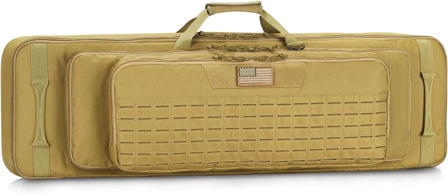 image:imageCVLIFE 36 42 46 Soft Rifle Case Triple Layered Double Rifle Bag Oversized Long Gun Bag with Lockable Zipper and Backpack Strap Rifle Backpack Gun Case for Outdoor Hunting Shooting RangeFlat Dark Earth