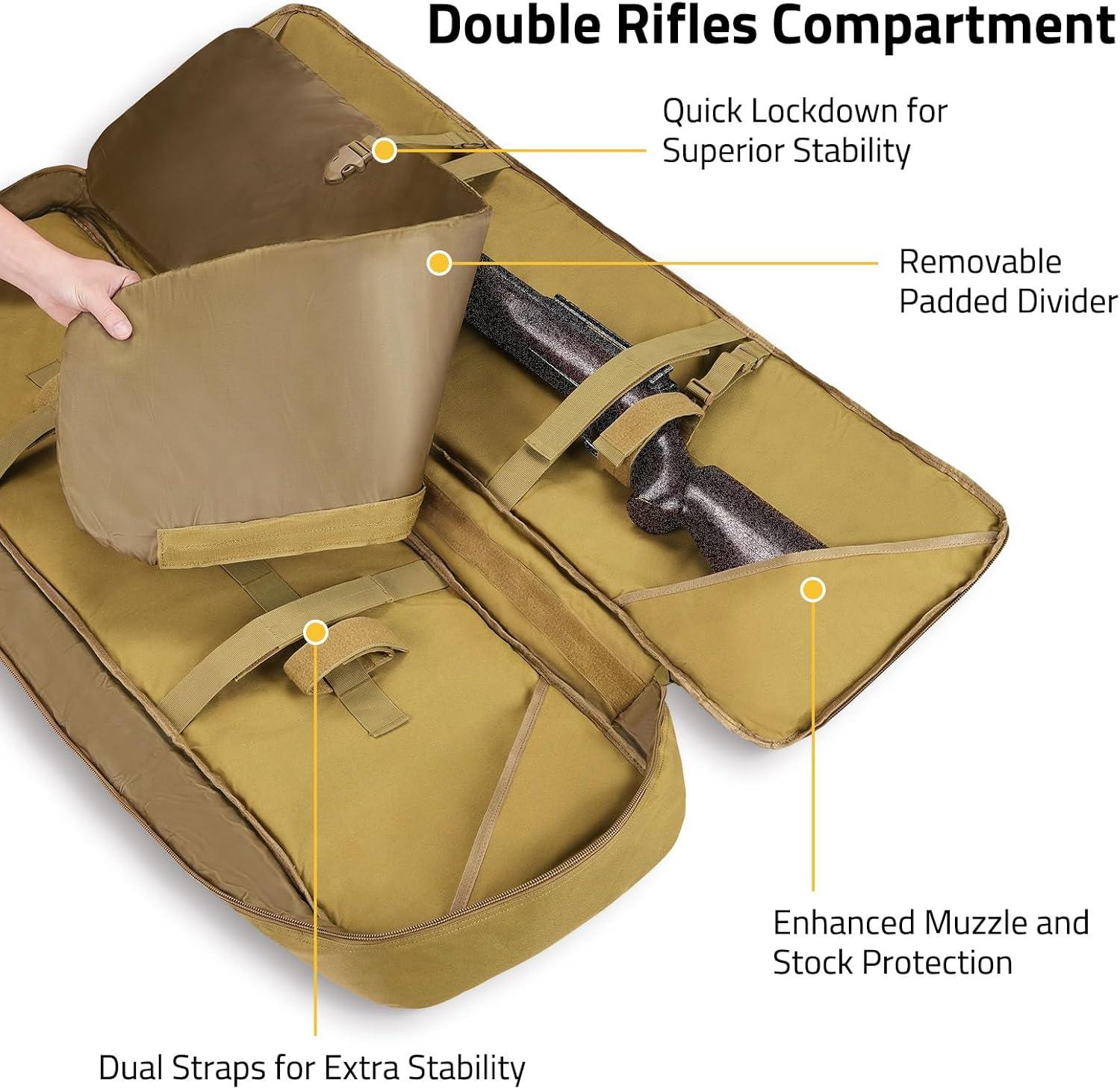 image:imageCVLIFE 36 42 46 Soft Rifle Case Triple Layered Double Rifle Bag Oversized Long Gun Bag with Lockable Zipper and Backpack Strap Rifle Backpack Gun Case for Outdoor Hunting Shooting RangeFlat Dark Earth