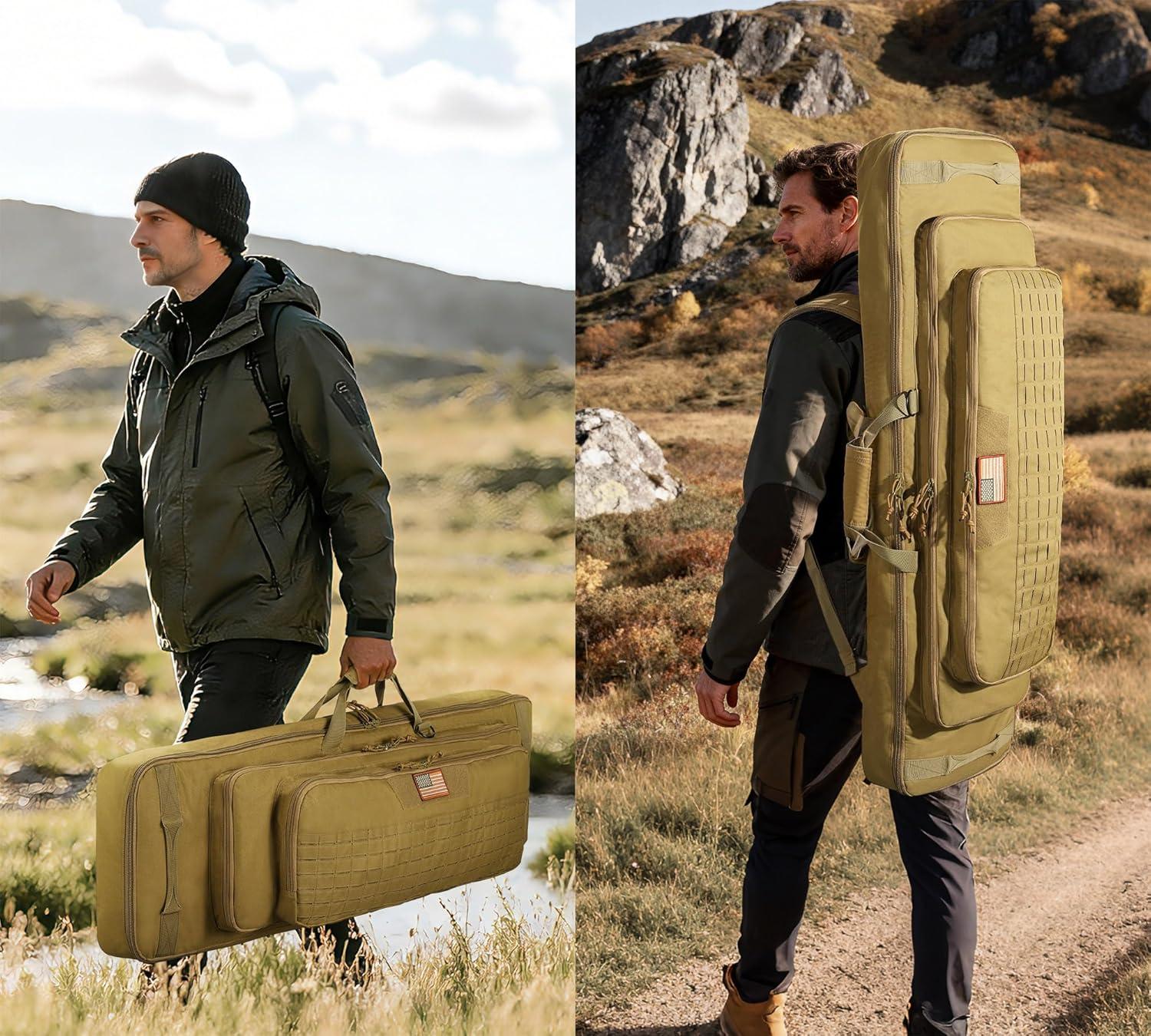 image:imageCVLIFE 36 42 46 Soft Rifle Case Triple Layered Double Rifle Bag Oversized Long Gun Bag with Lockable Zipper and Backpack Strap Rifle Backpack Gun Case for Outdoor Hunting Shooting RangeFlat Dark Earth