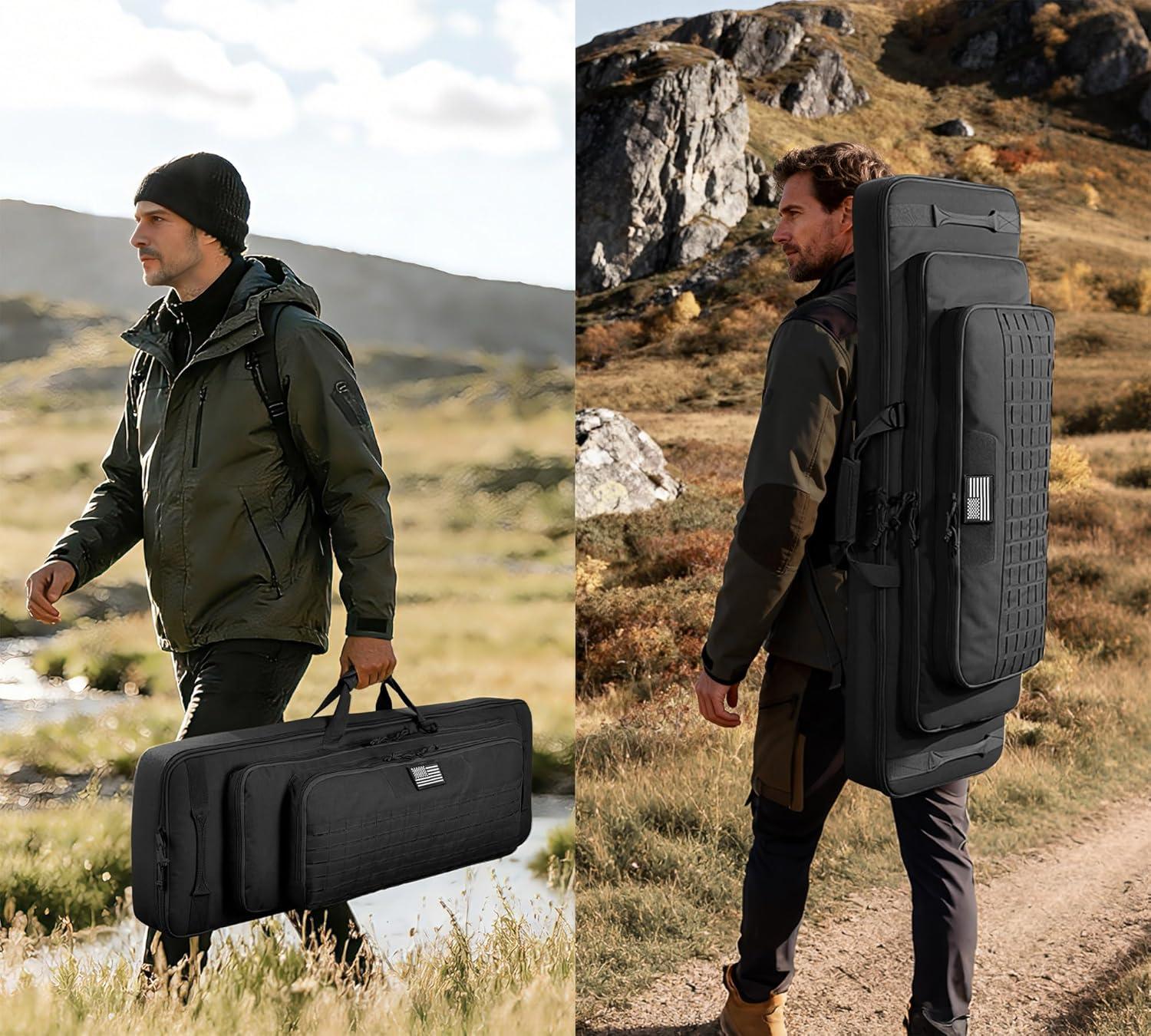 image:imageCVLIFE 36 42 46 Soft Rifle Case Triple Layered Double Rifle Bag Oversized Long Gun Bag with Lockable Zipper and Backpack Strap Rifle Backpack Gun Case for Outdoor Hunting Shooting RangeBlack