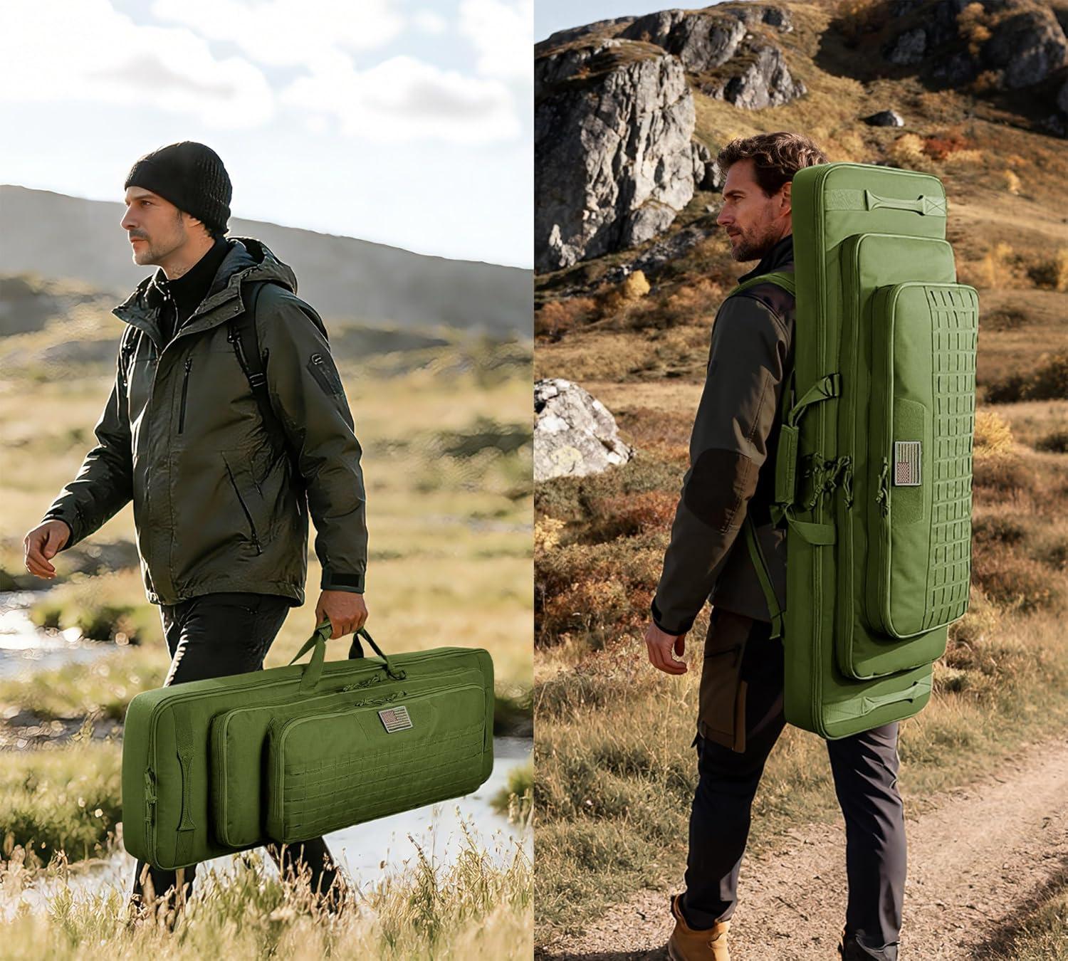 image:imageCVLIFE 36 42 46 Soft Rifle Case Triple Layered Double Rifle Bag Oversized Long Gun Bag with Lockable Zipper and Backpack Strap Rifle Backpack Gun Case for Outdoor Hunting Shooting RangeGreen