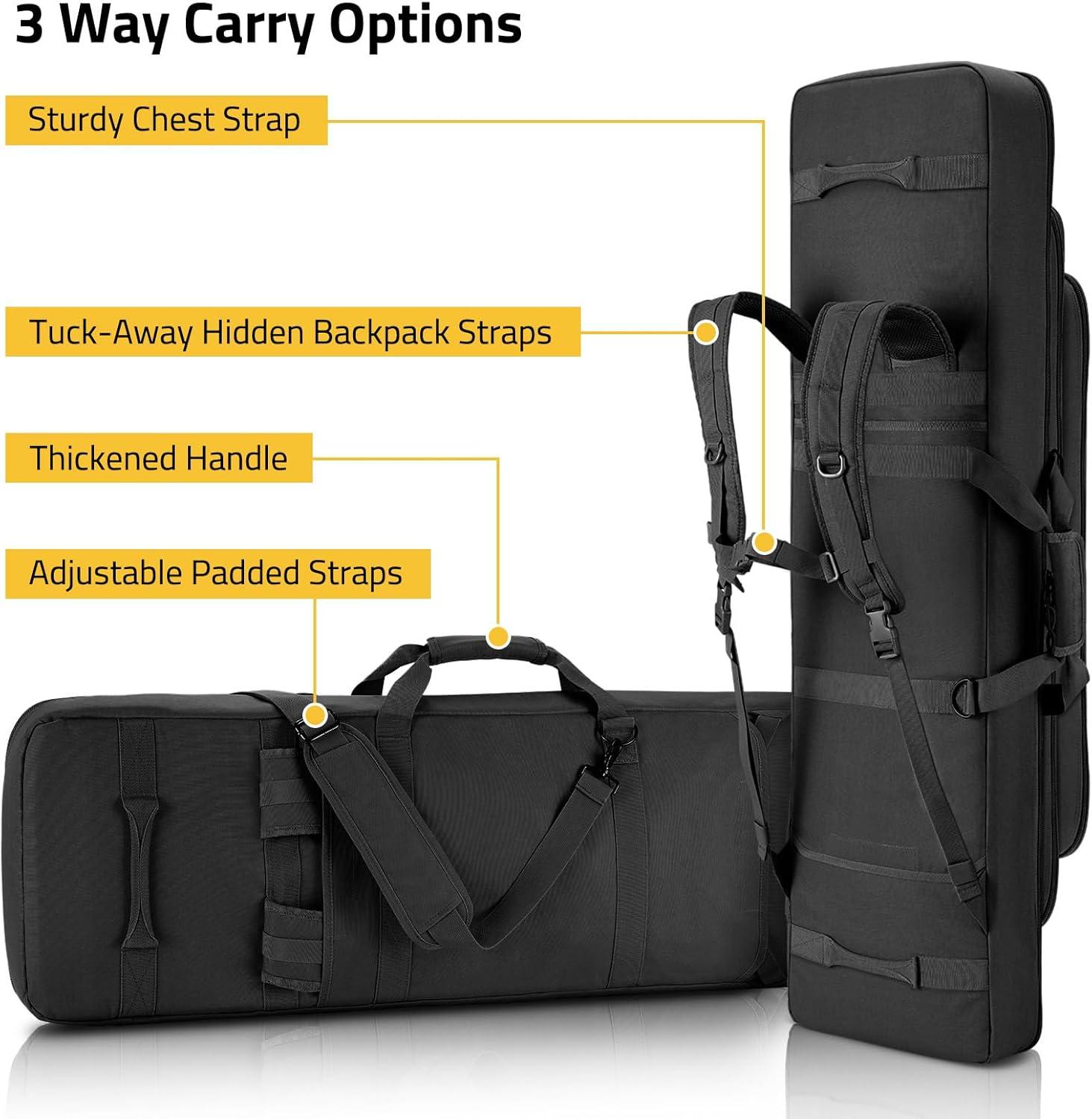 image:imageCVLIFE 36 42 46 Soft Rifle Case Triple Layered Double Rifle Bag Oversized Long Gun Bag with Lockable Zipper and Backpack Strap Rifle Backpack Gun Case for Outdoor Hunting Shooting RangeBlack