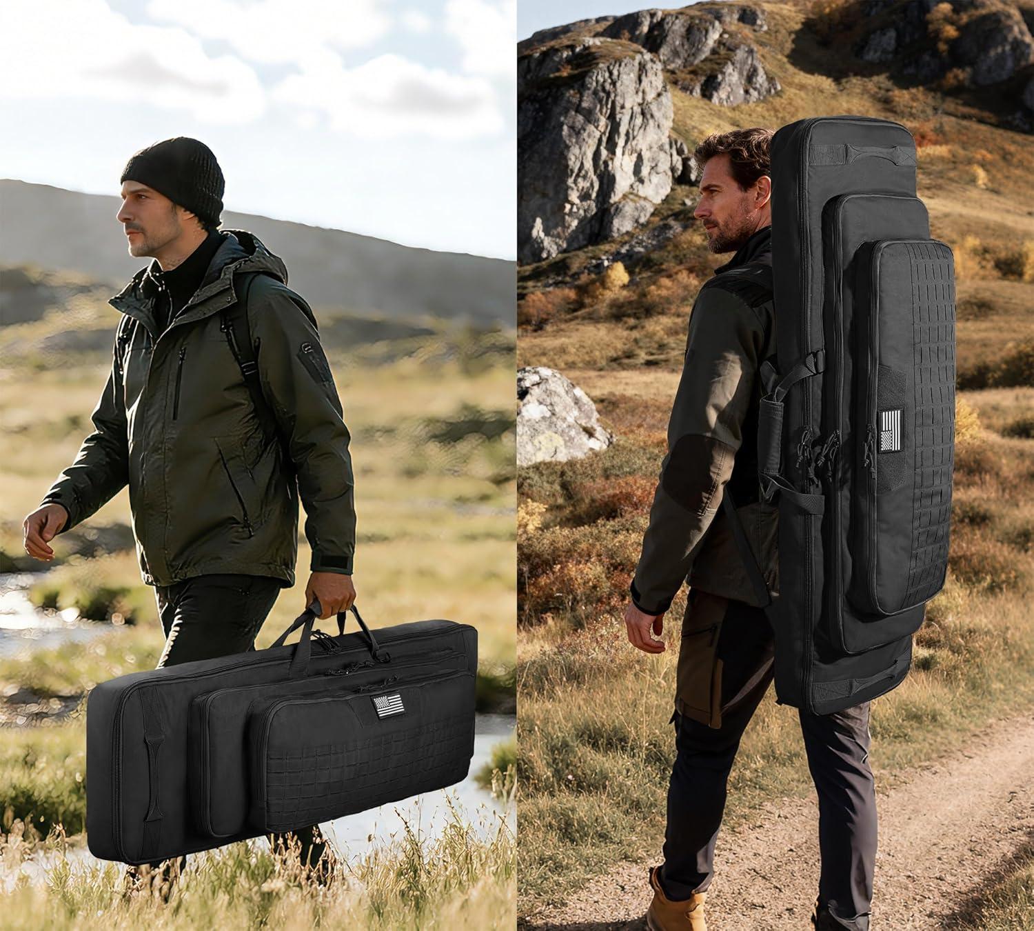 image:imageCVLIFE 36 42 46 Soft Rifle Case Triple Layered Double Rifle Bag Oversized Long Gun Bag with Lockable Zipper and Backpack Strap Rifle Backpack Gun Case for Outdoor Hunting Shooting RangeBlack
