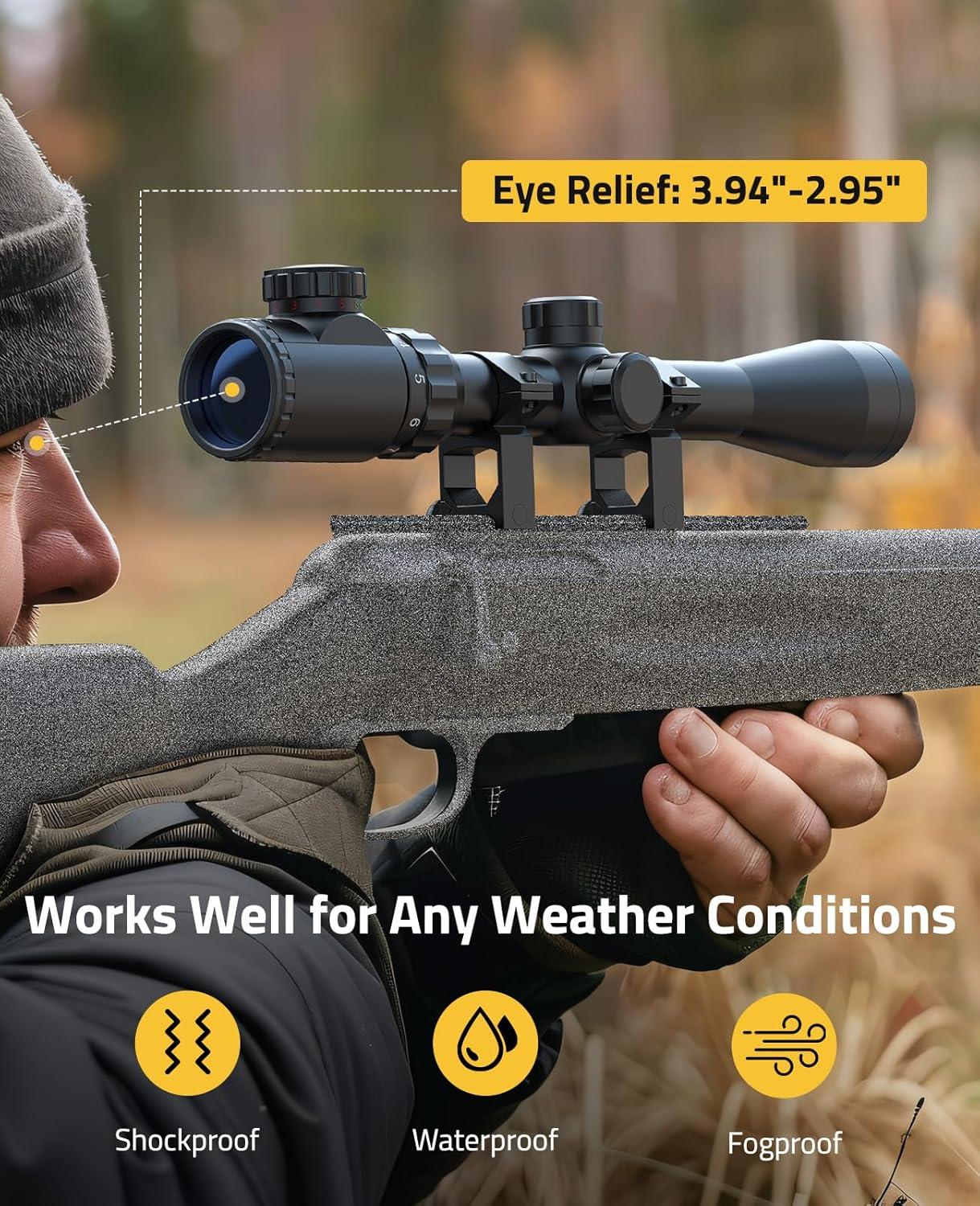 image:imageCVLIFE 39x40 Rifle Scope Red amp Green Illuminated Optical Riflescope 1 inch Tube Scope for Hunting with Mounts20mm