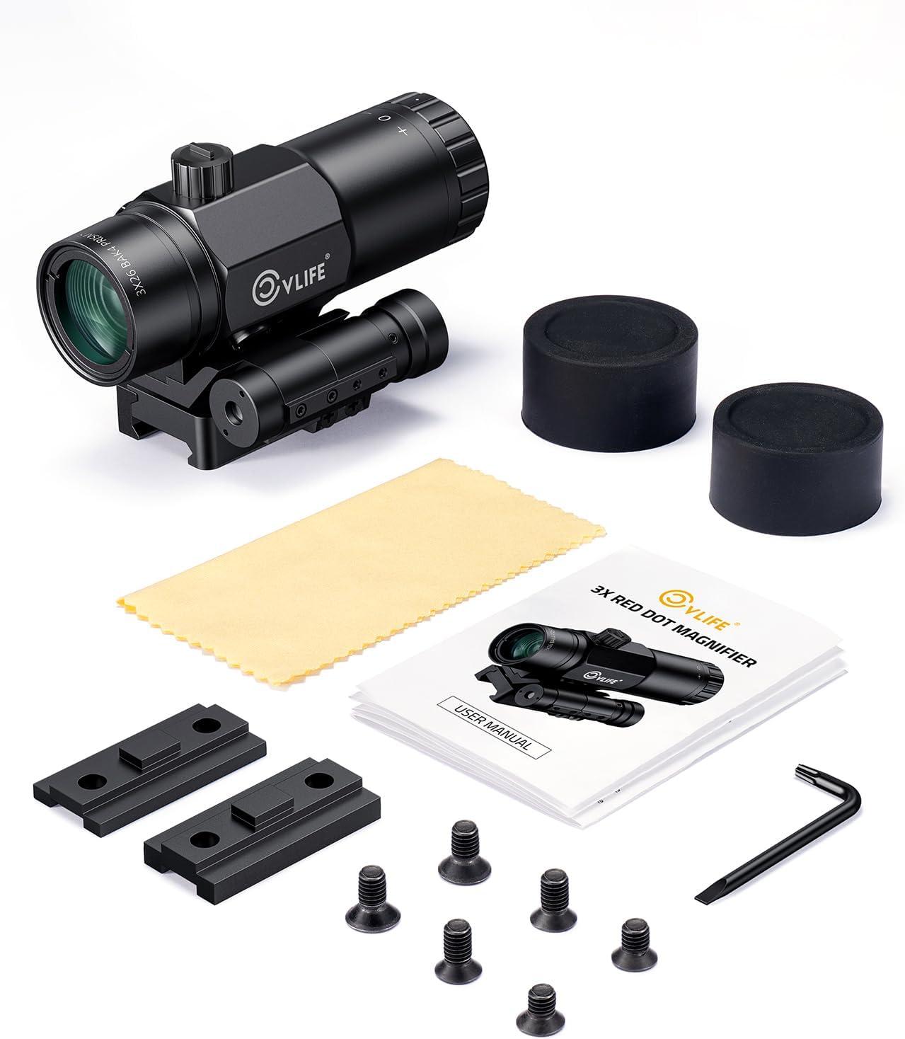 image:imageCVLIFE 3X Red Dot Magnifier with Flip to Side Mount Focus Adjustment Windageamp Elevation Adjustable for Picatinny Rail 22 inches of Eye Relief 363840MM Height