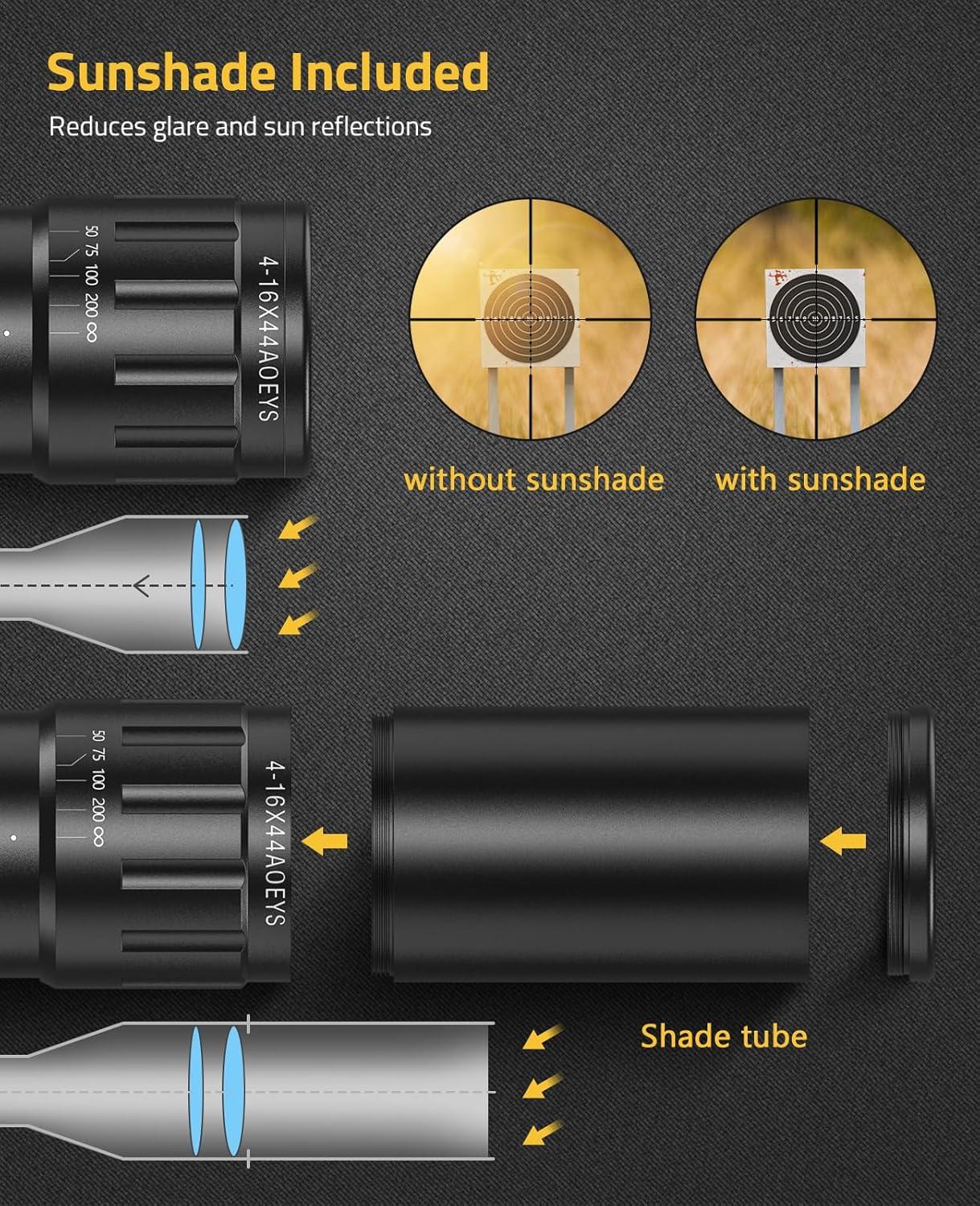 image:imageCVLIFE 416x44 AO Rifle Scope Red and Green Illuminated Scope with Locking Turret Sunshade and Mount Included11mm Dovetail