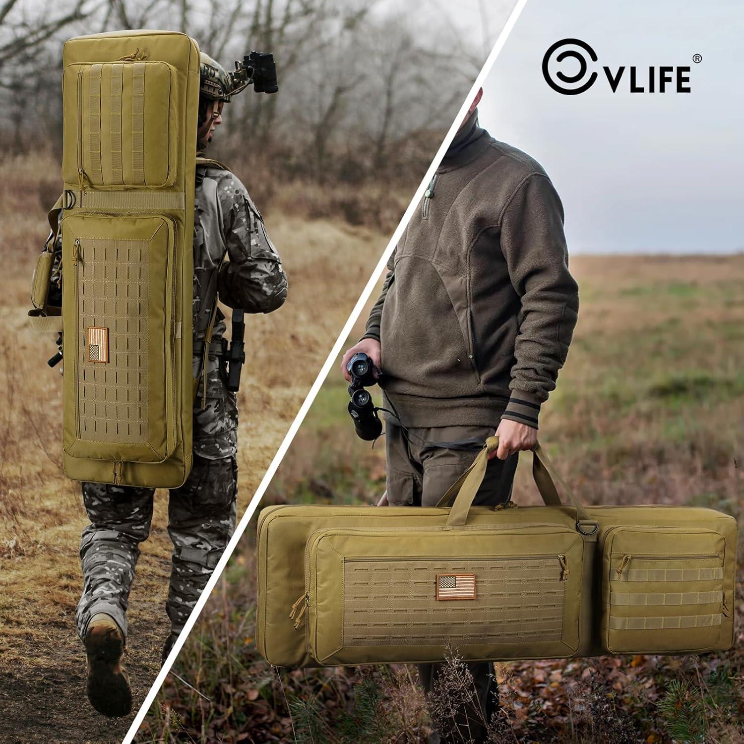 image:imageCVLIFE 42 Soft Rifle Case Rifle Bag Double Long Gun Bag Gun Case Rifle Backpack with Backpack Straps and Lockable Zipper for Gun Storage and Transportation and Outdoor Hunting ShootingFlat Dark Earth