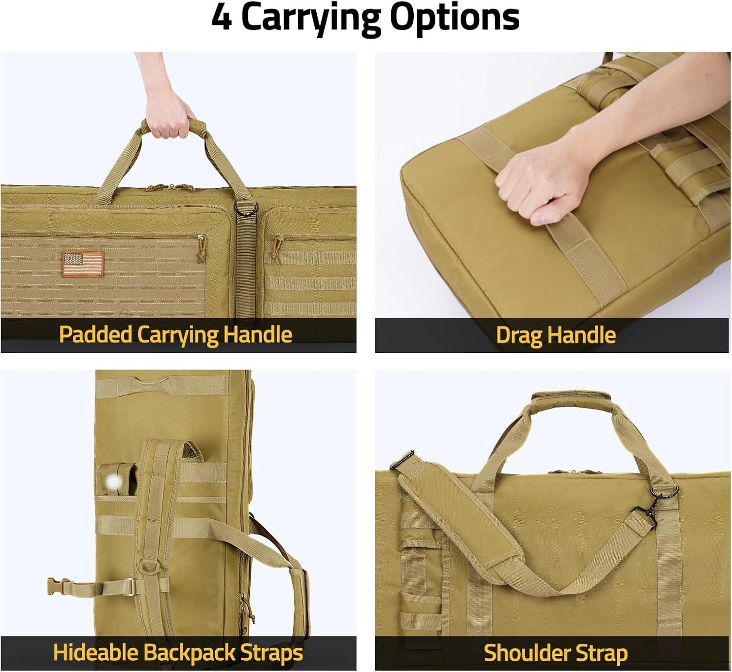 image:imageCVLIFE 42 Soft Rifle Case Rifle Bag Double Long Gun Bag Gun Case Rifle Backpack with Backpack Straps and Lockable Zipper for Gun Storage and Transportation and Outdoor Hunting ShootingFlat Dark Earth