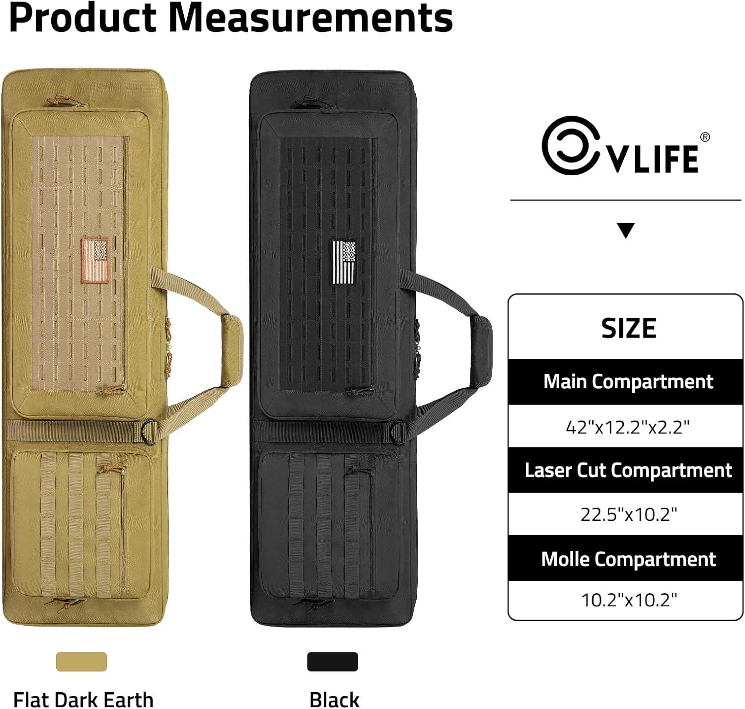 image:imageCVLIFE 42 Soft Rifle Case Rifle Bag Double Long Gun Bag Gun Case Rifle Backpack with Backpack Straps and Lockable Zipper for Gun Storage and Transportation and Outdoor Hunting ShootingFlat Dark Earth