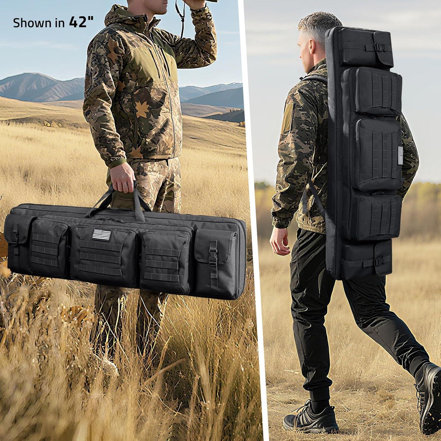 image:imageCVLIFE 42 Soft Rifle Case Rifle Bag Double Long Gun Bag Gun Case Rifle Backpack with Lockable Zipper and Backpack Strap for Outdoor Hunting ShootingBlack