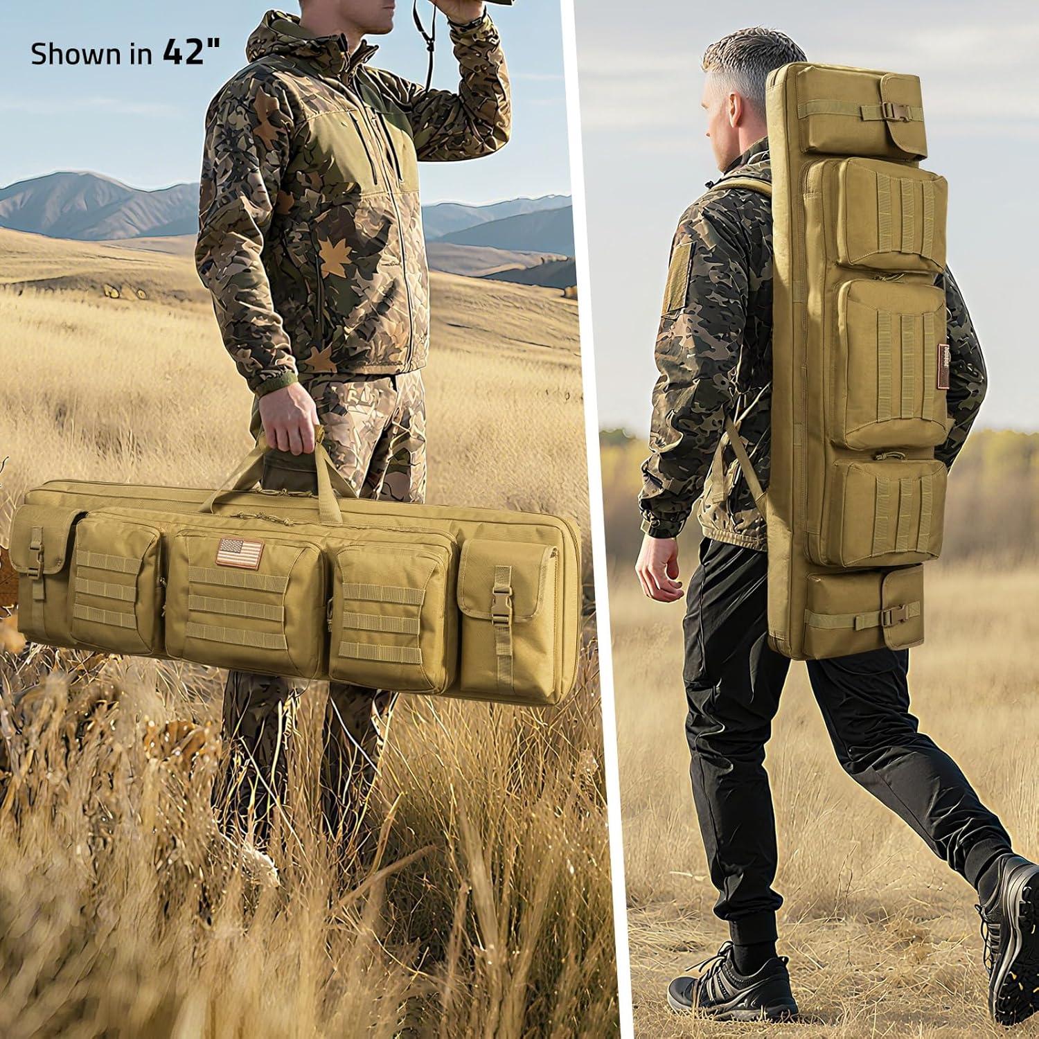 image:imageCVLIFE 42 Soft Rifle Case Rifle Bag Double Long Gun Bag Gun Case Rifle Backpack with Lockable Zipper and Backpack Strap for Outdoor Hunting ShootingFlat Dark Earth