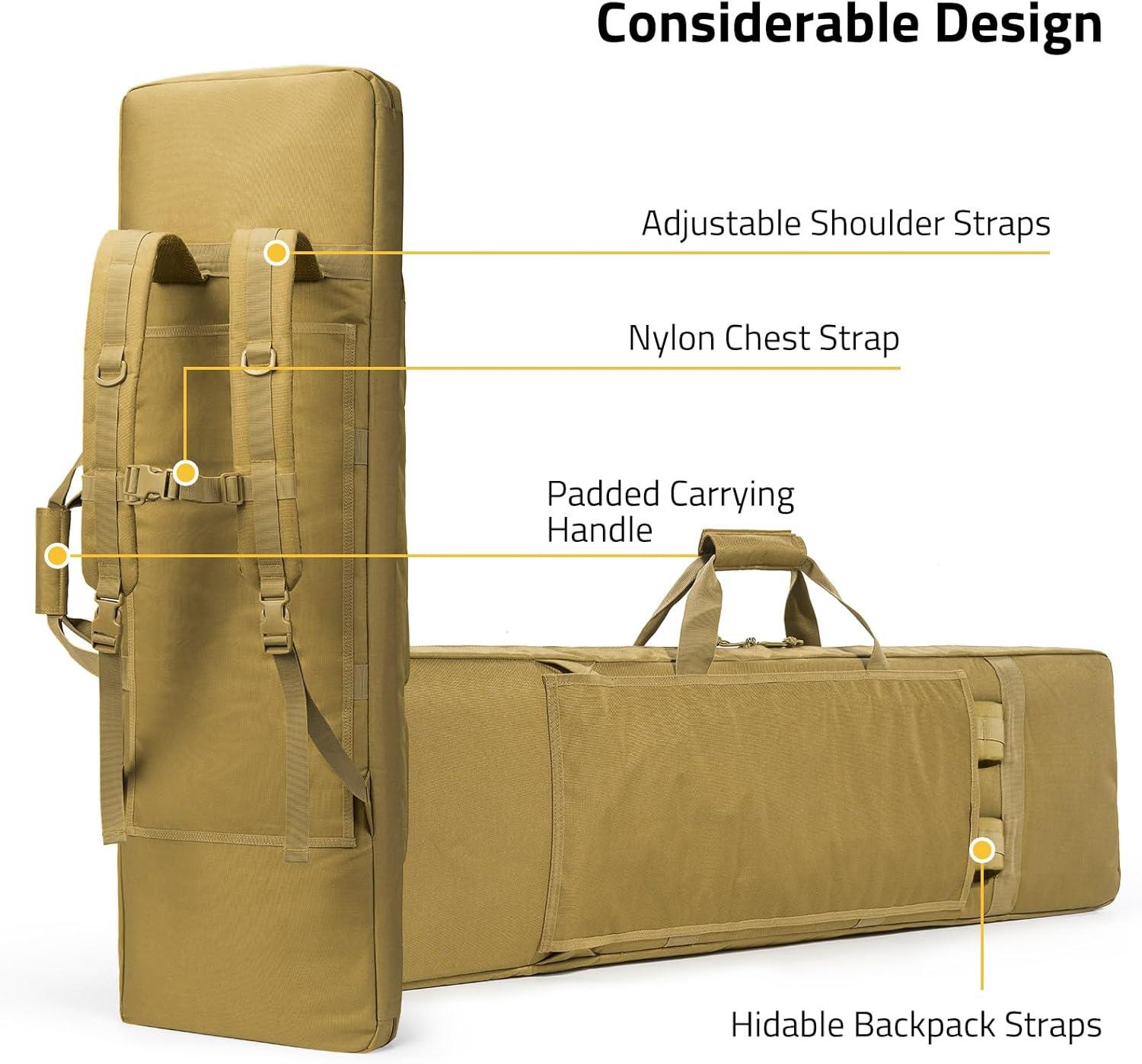 image:imageCVLIFE 42 Soft Rifle Case Rifle Bag Double Long Gun Bag Gun Case Rifle Backpack with Lockable Zipper and Backpack Strap for Outdoor Hunting ShootingFlat Dark Earth