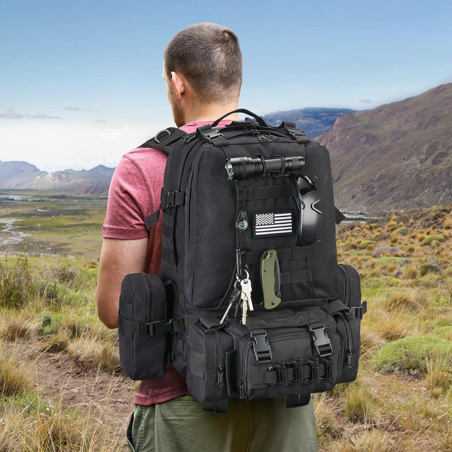 image:imageCVLIFE 60L Tactical Backpack for Men Women Military Large Army Rucksack With DRing Molle Clips Compass Accessories 3 Day Bug Out Survival Molle Bag Hiking Camping Gym Daypack Backpack GreyBlack