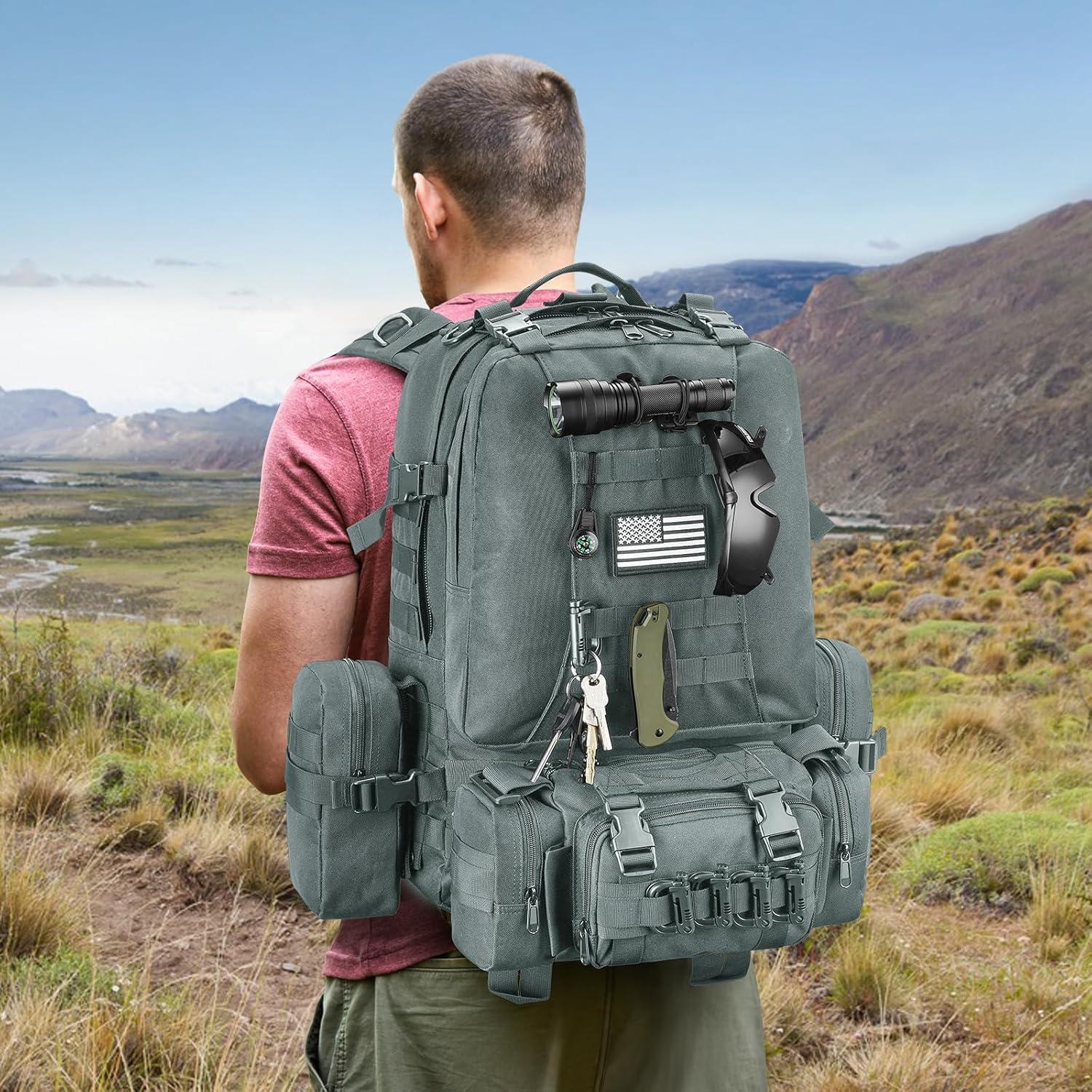 image:imageCVLIFE 60L Tactical Backpack for Men Women Military Large Army Rucksack With DRing Molle Clips Compass Accessories 3 Day Bug Out Survival Molle Bag Hiking Camping Gym Daypack Backpack GreyGrey