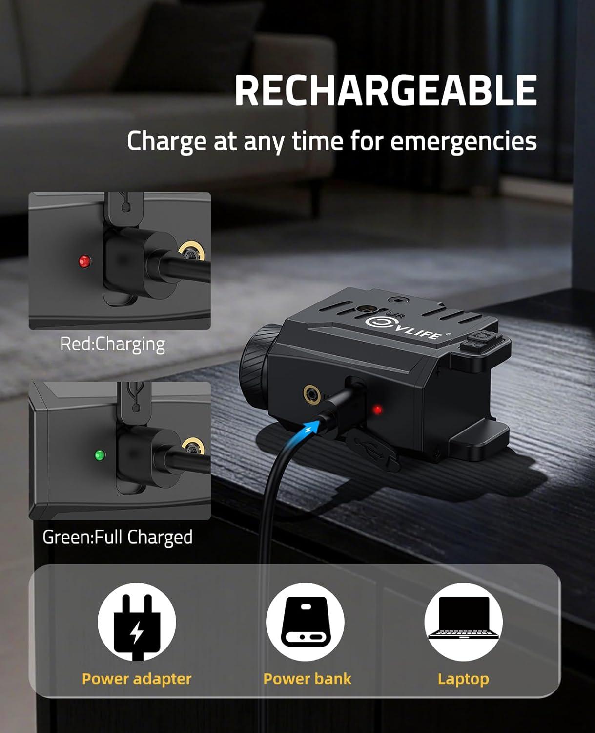 image:imageCVLIFE 800 Lumens Pistol Laser Light Combo with Slide Rail Strobe Mode for Rechargeable Gun Light Compatible with Glock and Picatinny Rail Pistol Flashlight with Green Laser Beam for Home DefenseRed Laser Light Combo