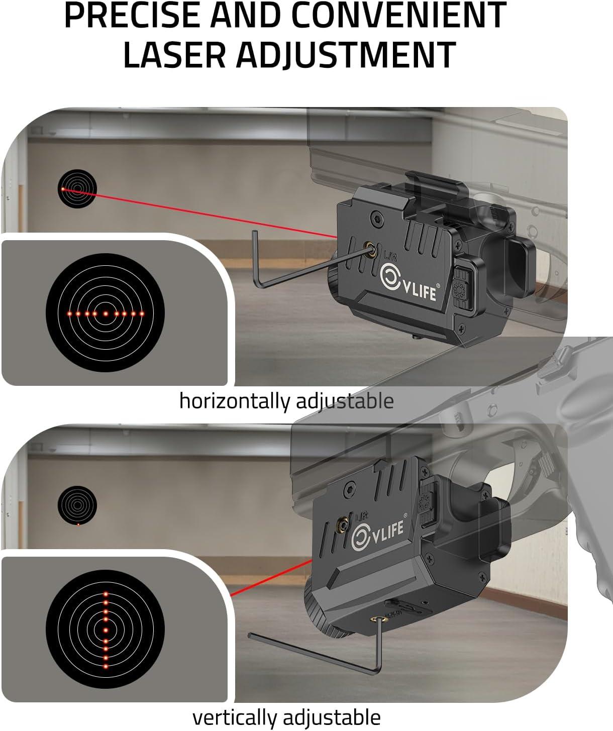 image:imageCVLIFE 800 Lumens Pistol Laser Light Combo with Slide Rail Strobe Mode for Rechargeable Gun Light Compatible with Glock and Picatinny Rail Pistol Flashlight with Green Laser Beam for Home DefenseRed Laser Light Combo
