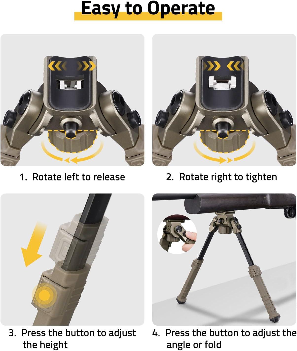 image:imageCVLIFE Bipod Mount to Sling Swivel Stud Rifle Bipod Made of Aluminum and HighStrength Polymer Adjustable Height and Angle Stable and SturdyFlat Dark Earth