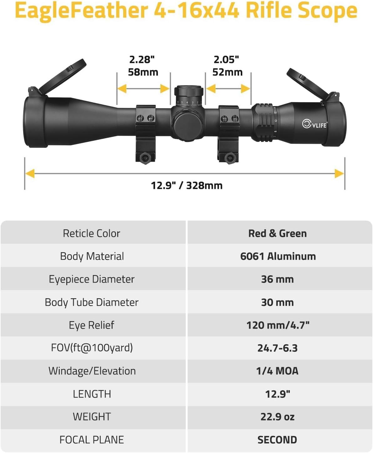 image:imageCVLIFE EagleFeather 416X44 Side Focus Parallax Rifle Scope for Hunting Illuminated MilDot Reticle 30mm Tube Long Range Scope Second Focal Plane Riflescope