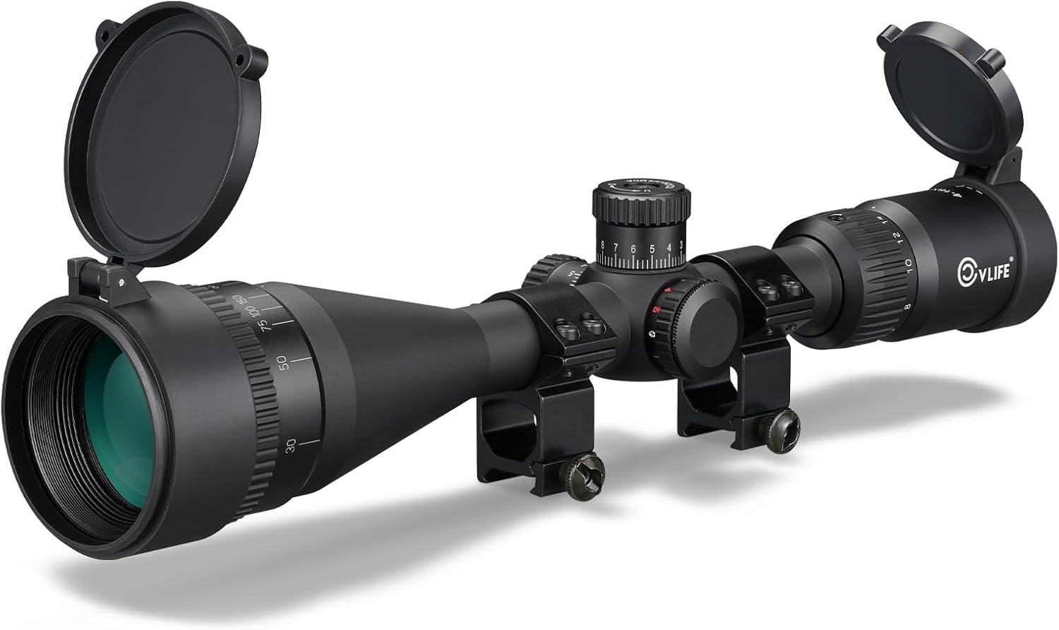 image:imageCVLIFE EagleFeather AO Rifle Scope Medium Range Scope with Locking Turret Red and Green Illuminated 1 Tube Optics for Hunting SFP Riflescope with Sunshade and Mount312X44