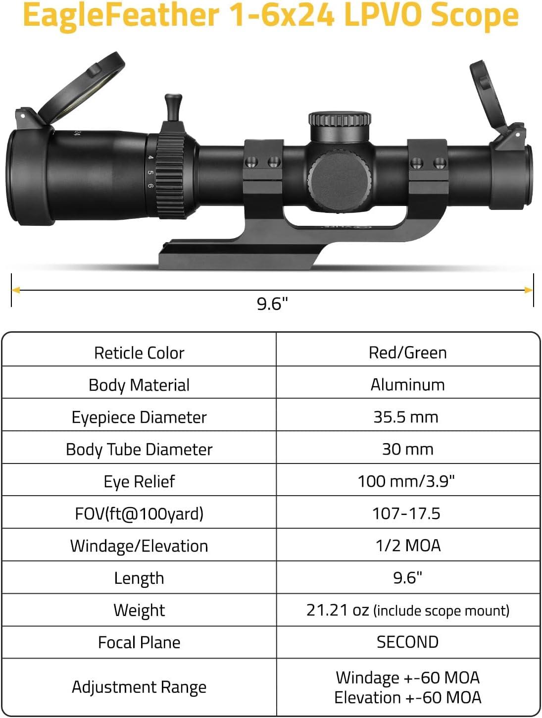 image:imageCVLIFE EagleFeather LPVO Rifle Scope with 30mm Cantilever Mount 5 Levels Red amp Green Illumination Reticle Second Focal Plane Scopes with Zero Reset16x24