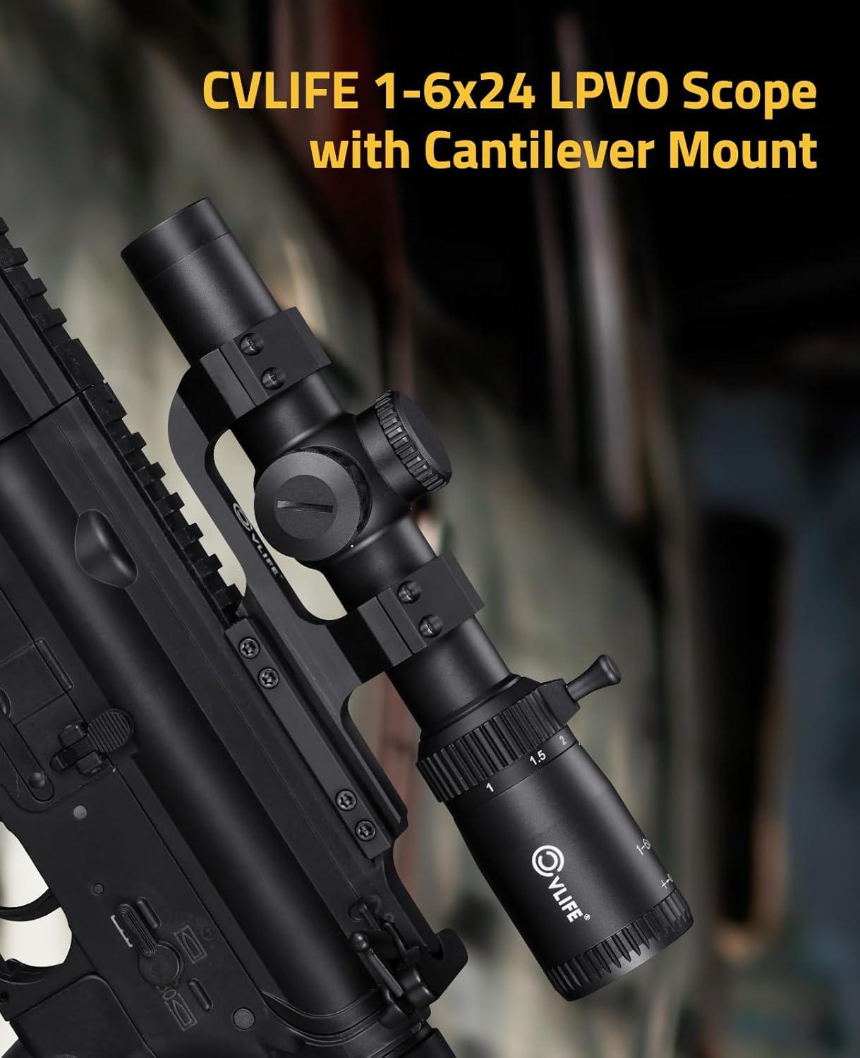 image:imageCVLIFE EagleFeather LPVO Rifle Scope with 30mm Cantilever Mount 5 Levels Red amp Green Illumination Reticle Second Focal Plane Scopes with Zero Reset16x24