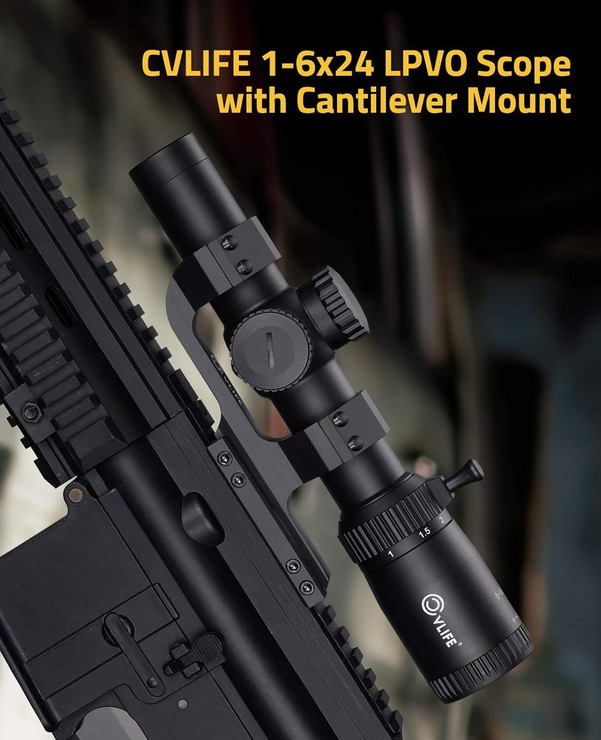 image:imageCVLIFE EagleFeather LPVO Rifle Scope with 30mm Cantilever Mount 5 Levels Red amp Green Illumination Reticle Second Focal Plane Scopes with Zero Reset16x24