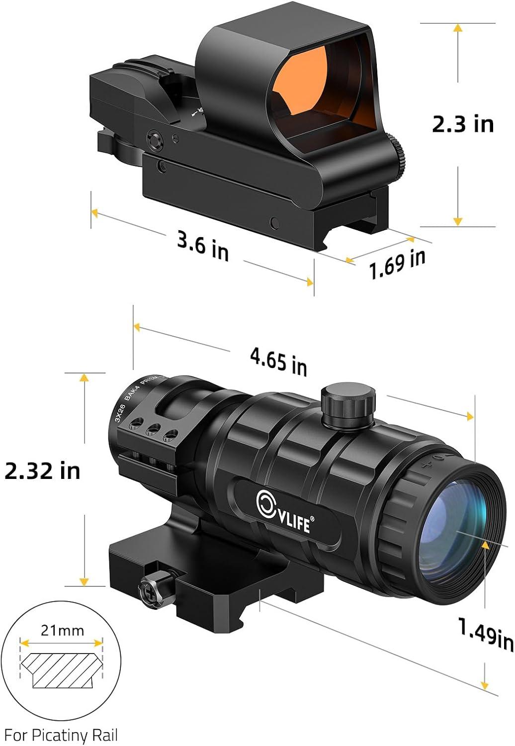 CVLIFE EagleFeather Multiple Reticle Red/Green Dot and Magnifier Combo ...