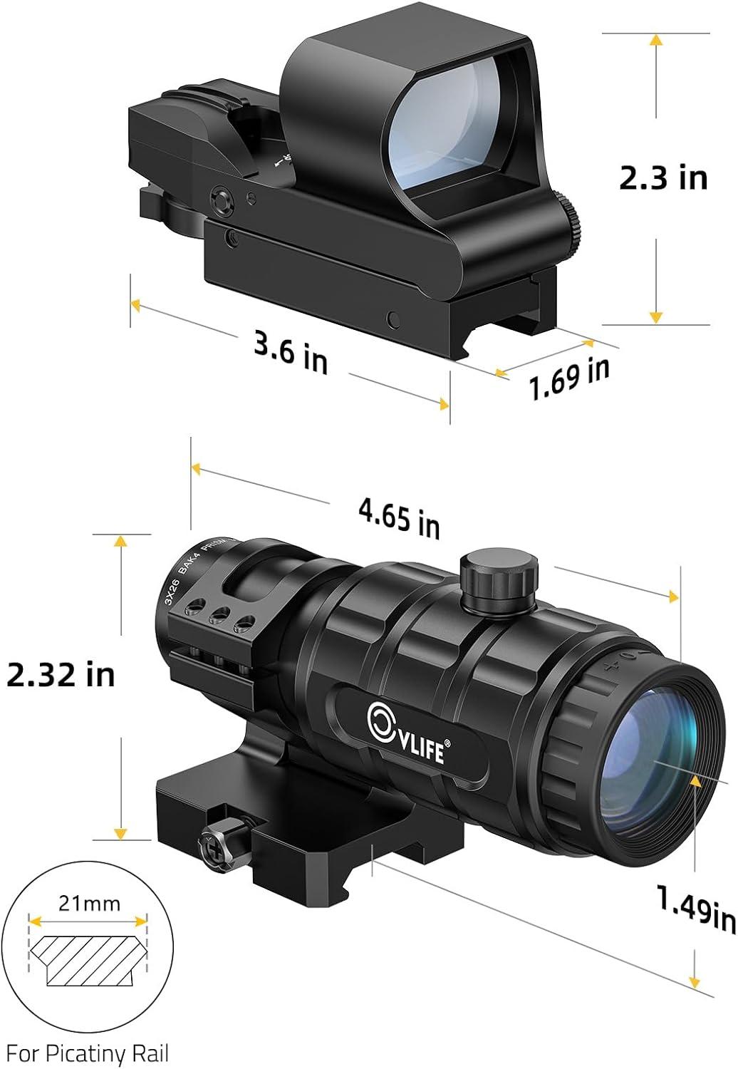 image:imageCVLIFE EagleFeather Multiple Reticle RedGreen Dot and Magnifier Combo 40mm Large Lens RedGreen Dot with 3X Magnifier Absolute CoWitness Open Reflex Optics Sight with FliptoSideGreen Dot Magnifier Combo