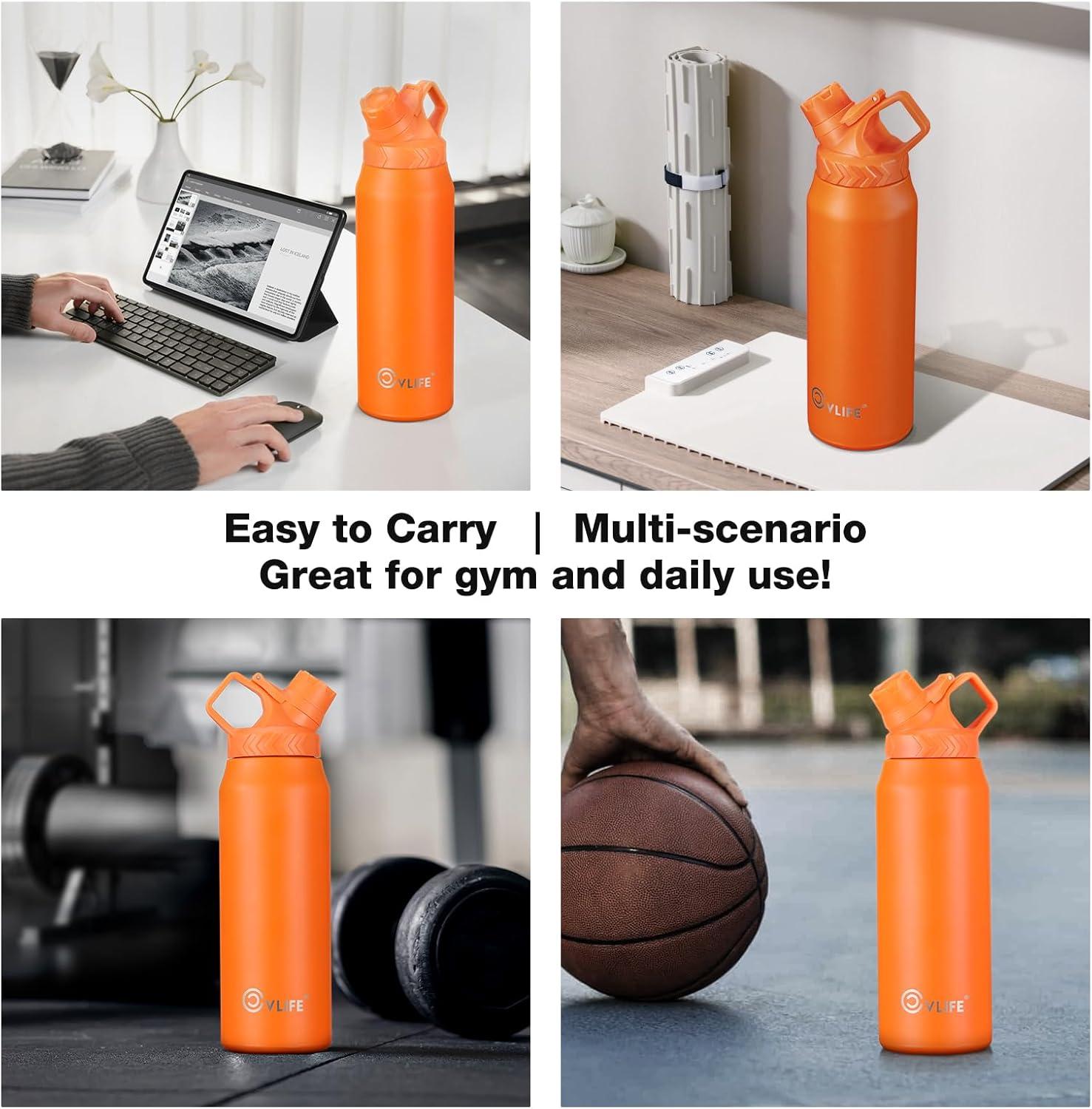 image:imageCVLIFE Fast Flow Water Bottle 32 oz Vacuum 24 Hour Cold 12 Hour Hot Insulated Stainless Steel Slant Spout Cap Lightweight and Leak Proof for Travel Sports Hiking OrangeOrange