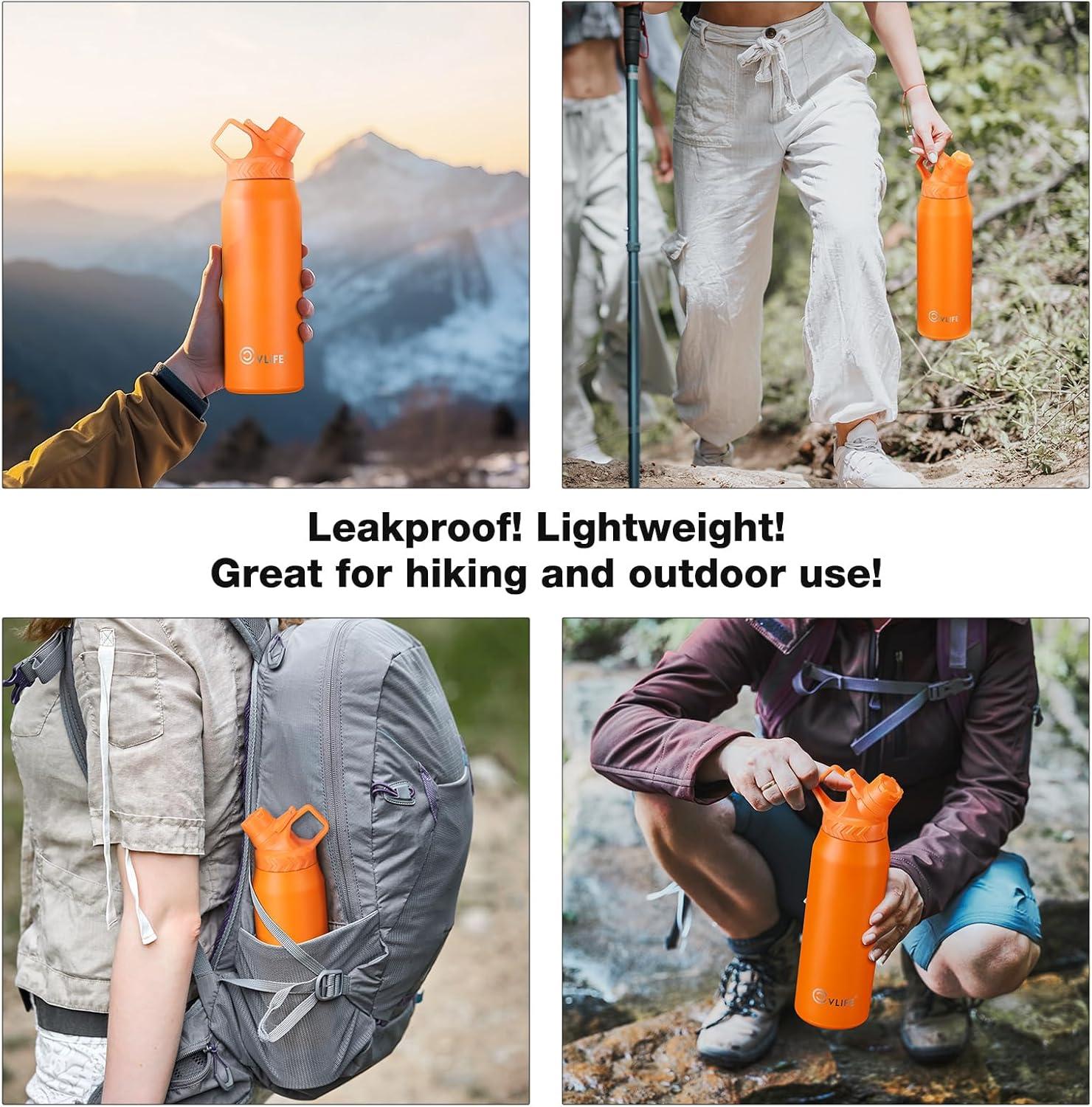 image:imageCVLIFE Fast Flow Water Bottle 32 oz Vacuum 24 Hour Cold 12 Hour Hot Insulated Stainless Steel Slant Spout Cap Lightweight and Leak Proof for Travel Sports Hiking OrangeOrange