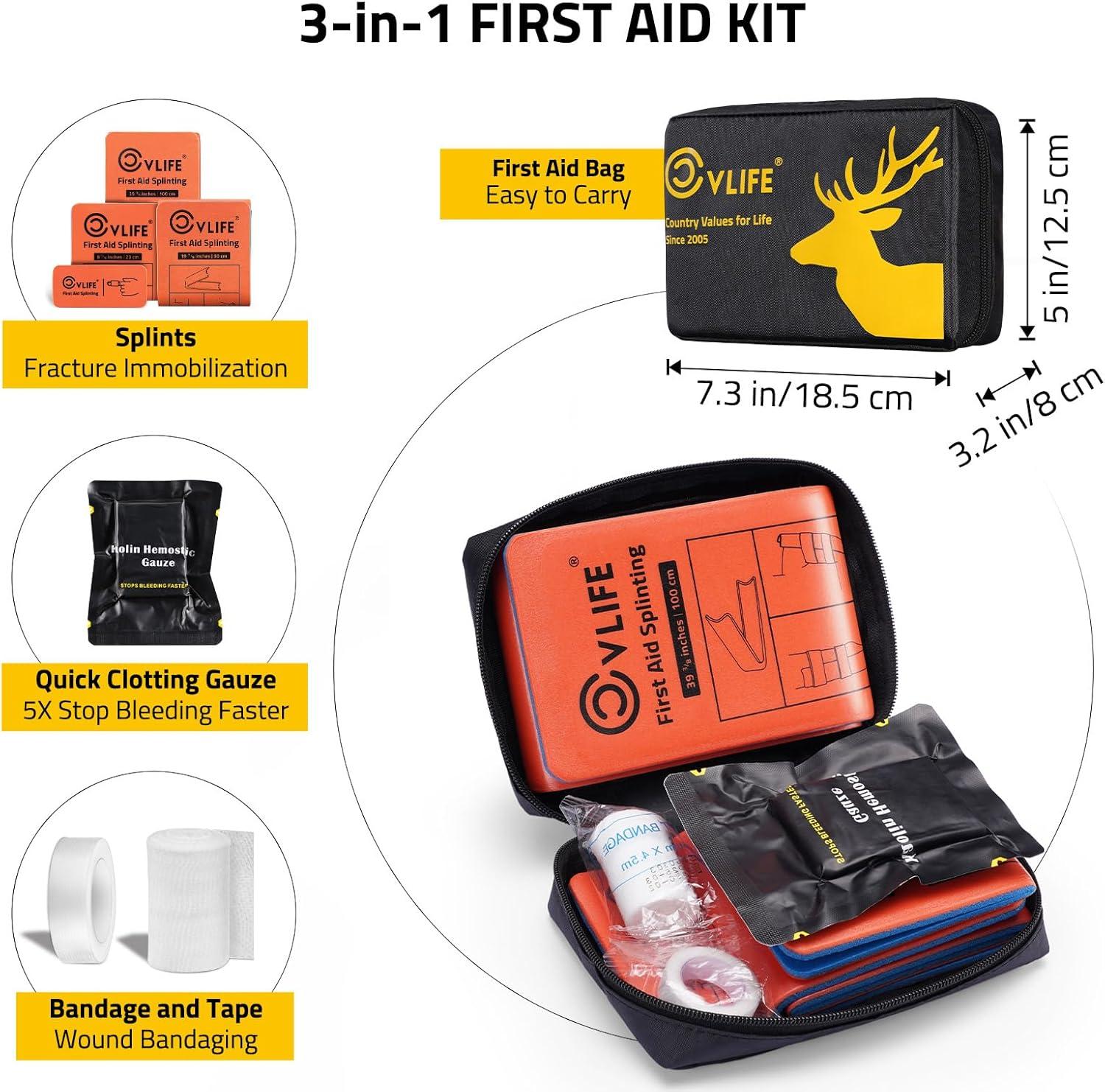 image:imageCVLIFE First Aid Splints Kit with Quick Clotting Gauze 3919 9 and 2 ComboPack Aluminum Emergency Splints for Bone Fractures Reusable Lightweight Waterproof