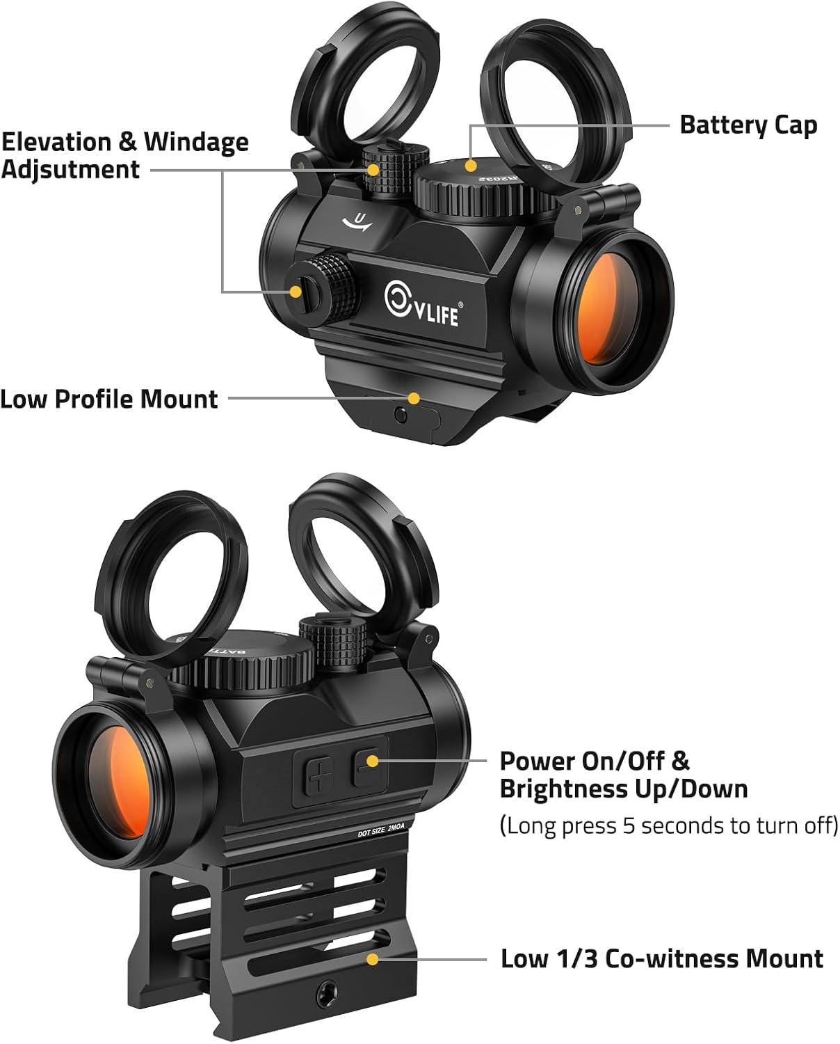 image:imageCVLIFE FoxSpook Motion Awake Red Dot Sight 2 MOA Red Dot Scope Auto On amp Off 1x20mm Red Dot Optics with Low Profile and Lower 13 CoWitness Mount Flip Lens Covers and AntiReflection Device