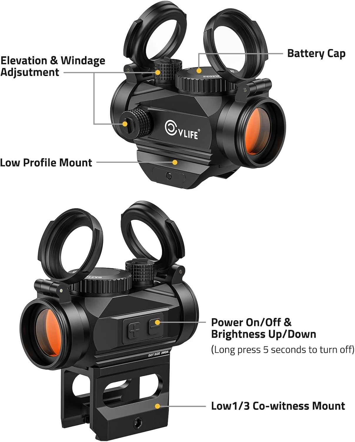 image:imageCVLIFE FoxSpook Motion Awake Red Dot Sight1x20mm 2MOA Red dot Scope Auto On amp Off Compact Optics with Low Profile and Lower 13 CoWitness Mount Flip Up Lens Covers and 12 Brightness Button Settings