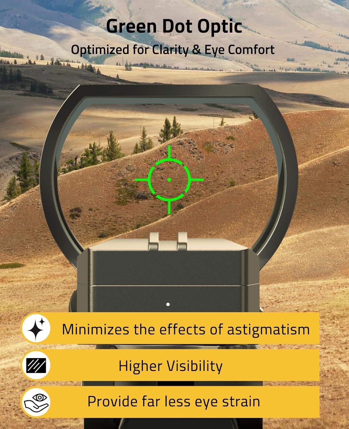 image:imageCVLIFE FoxSpook Rechargeable Multiple Reticle Green Dot Sight 40mm 16 Large Lens Open Reflex Sight for Astigmatism Optic Scope for 21mm Picatinny Rail Lower 13 CoWitness