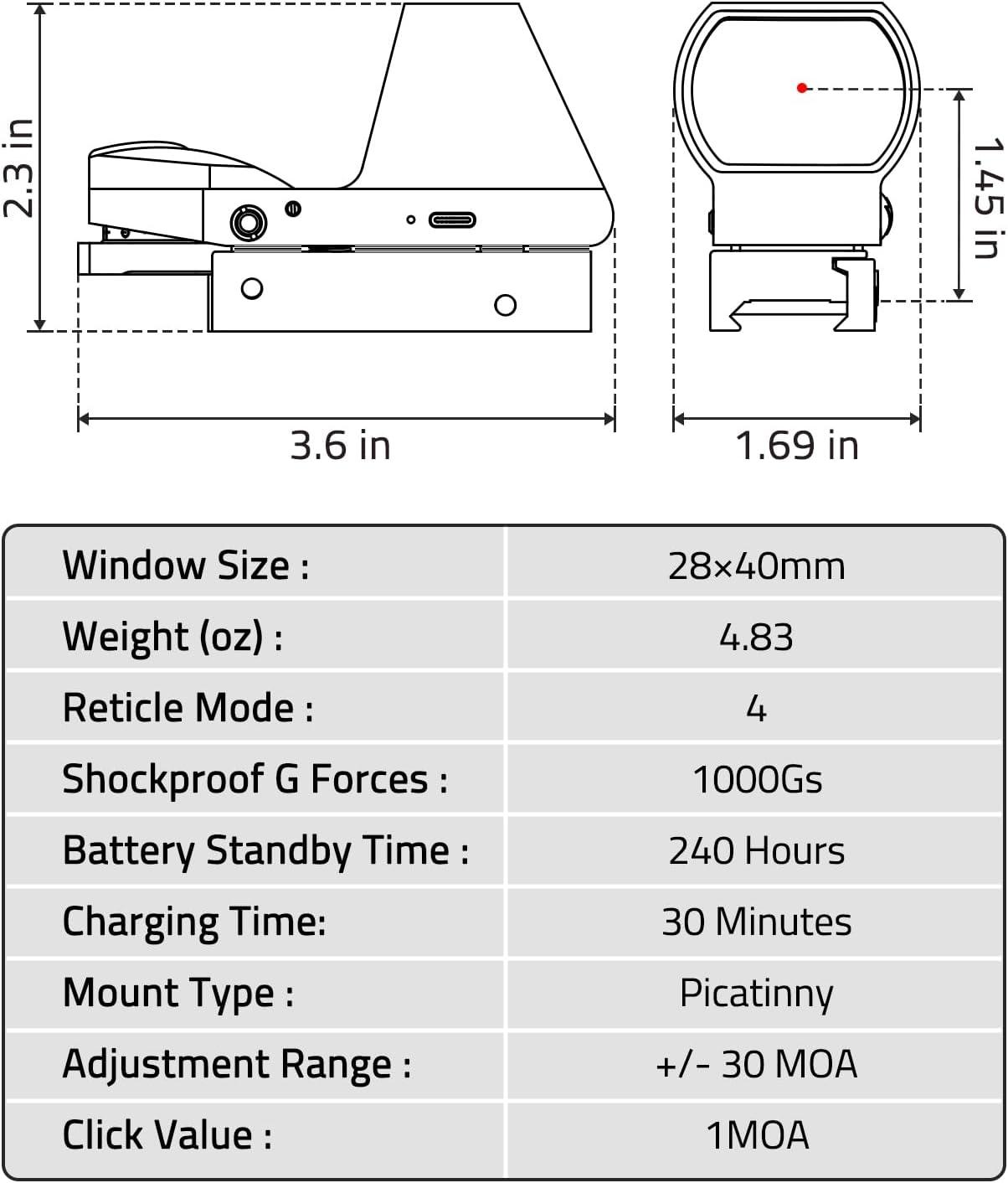 image:imageCVLIFE FoxSpook Rechargeable Reflex Sight 1X28x40mm Red Dot Sight 4 Adjustable Reticles Red Dot Optics for Picatinny Rail Red Dot Scope Paintball Sight Absolute CoWitnessSand