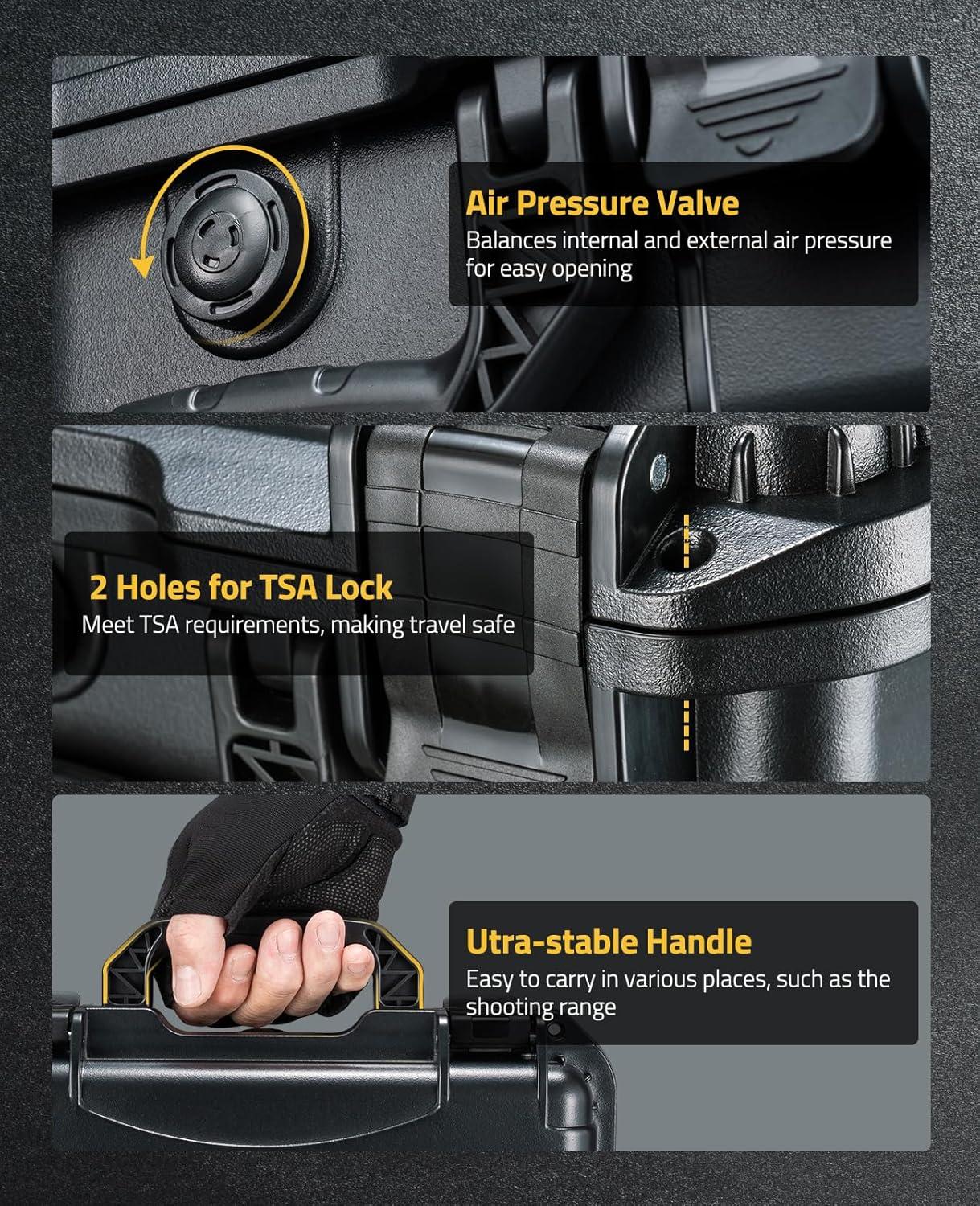 image:imageCVLIFE Gun Case for Pistol Handguns TSA Approved Pistol Case Hard Shell Waterproof with DualLayer DIY Customizable Precut Foam Travel Pistol Cases Lockable 9mm Gun Case