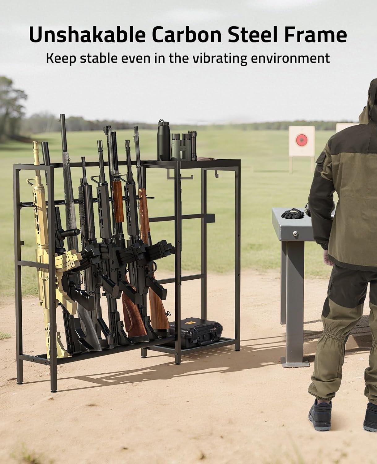 image:imageCVLIFE Gun Rack Stand Vertical Rifle Rack Floor Stand with Tactical Gear Rack Indoor Rifle Display Stand Holder for RifleShotgun Holds up 8 Long Guns for Home Garage Shop Storage