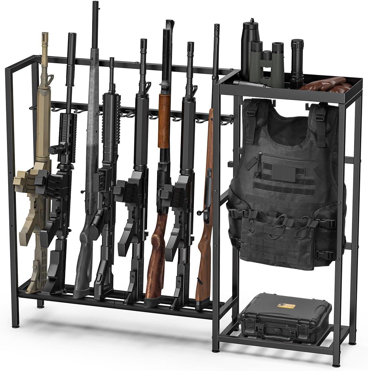 image:imageCVLIFE Gun Rack Stand Vertical Rifle Rack Floor Stand with Tactical Gear Rack Indoor Rifle Display Stand Holder for RifleShotgun Holds up 8 Long Guns for Home Garage Shop Storage