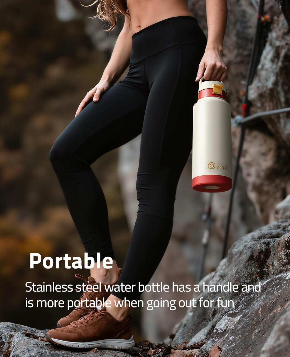image:imageCVLIFE Insulated Stainless Steel Water Bottle with Straw for Sports and Travel BPAFree Sports Water Bottle 32 oz Summer BlueStrawberry Cream