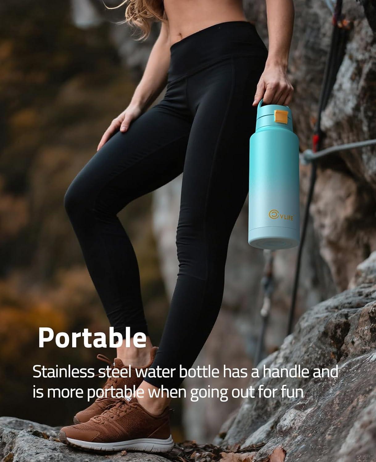 image:imageCVLIFE Insulated Stainless Steel Water Bottle with Straw for Sports and Travel BPAFree Sports Water Bottle 32 oz Summer BlueSummer Blue