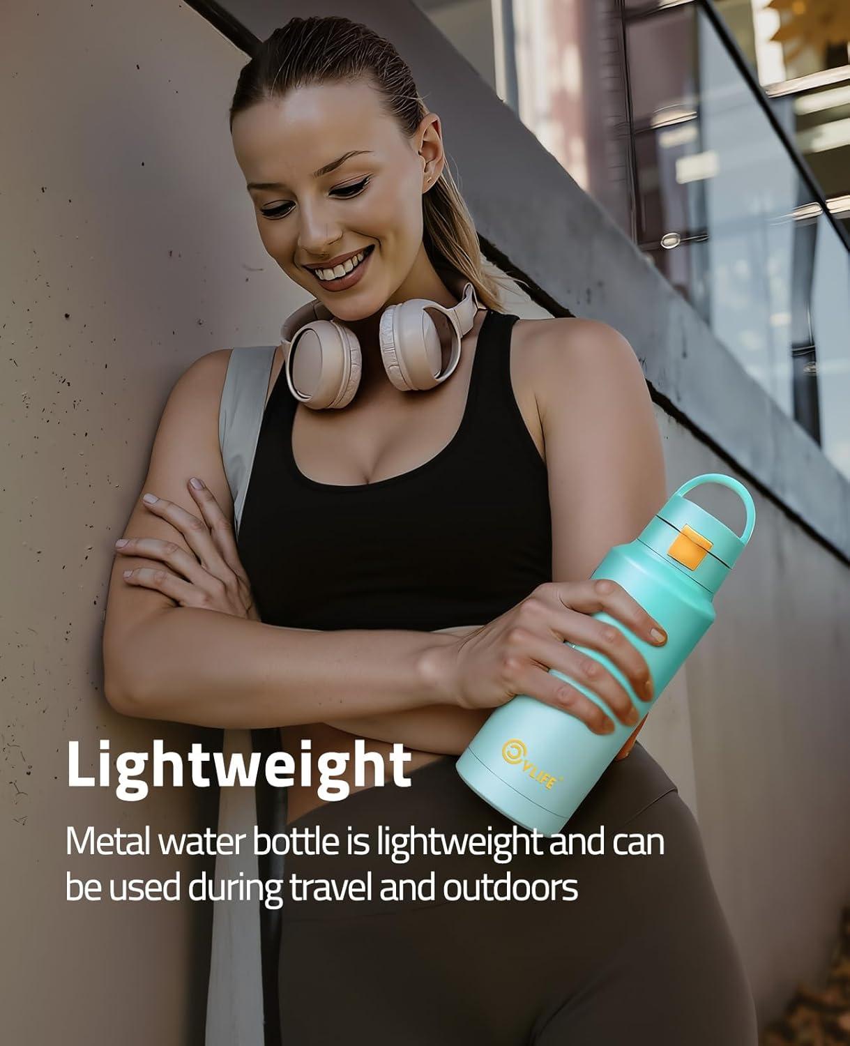 image:imageCVLIFE Insulated Stainless Steel Water Bottle with Straw for Sports and Travel BPAFree Sports Water Bottle 32 oz Summer BlueSummer Blue