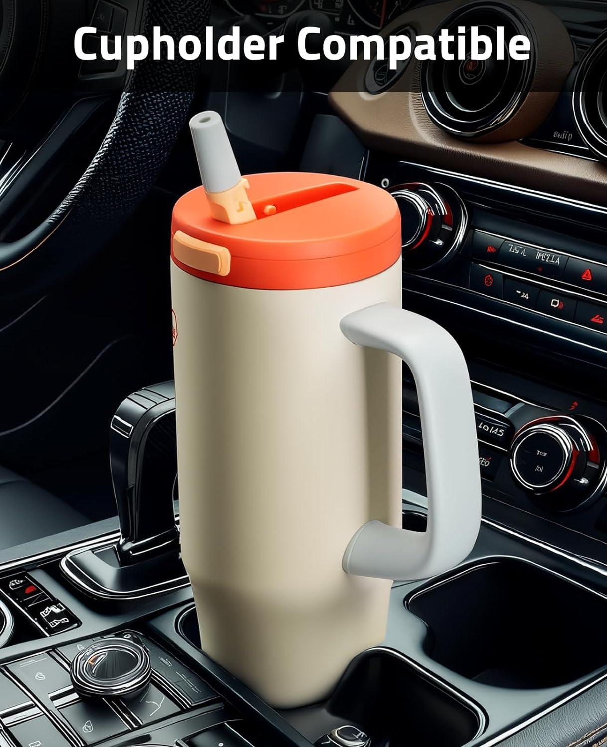image:imageCVLIFE Insulated Tumblers with Handle Leak Proof Tumbler with Lid and Flip Straw 32 oz Insulated Water Bottle Fits in Cup HolderBeige