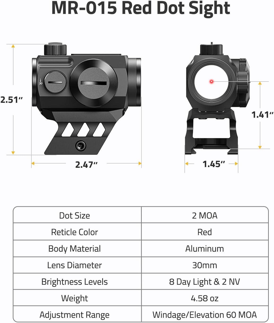 image:imageCVLIFE JackalHowl Red Dot Sight 1x20mm 2 MOA Motion Awake Red Dot with 10 Brightness Settings IPX7 Waterproof Compact Optics with Absolute CoWitness Mount