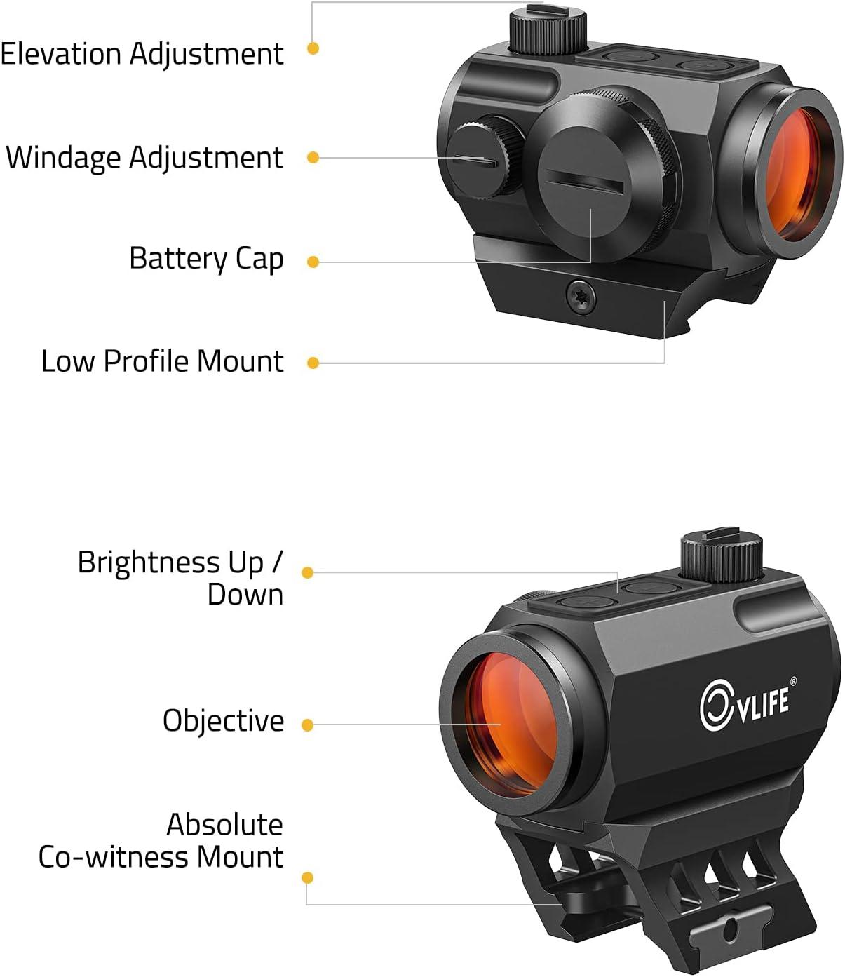 image:imageCVLIFE JackalHowl Red Dot Sight 1x20mm 2 MOA Motion Awake Red Dot with 10 Brightness Settings IPX7 Waterproof Compact Optics with Absolute CoWitness Mount