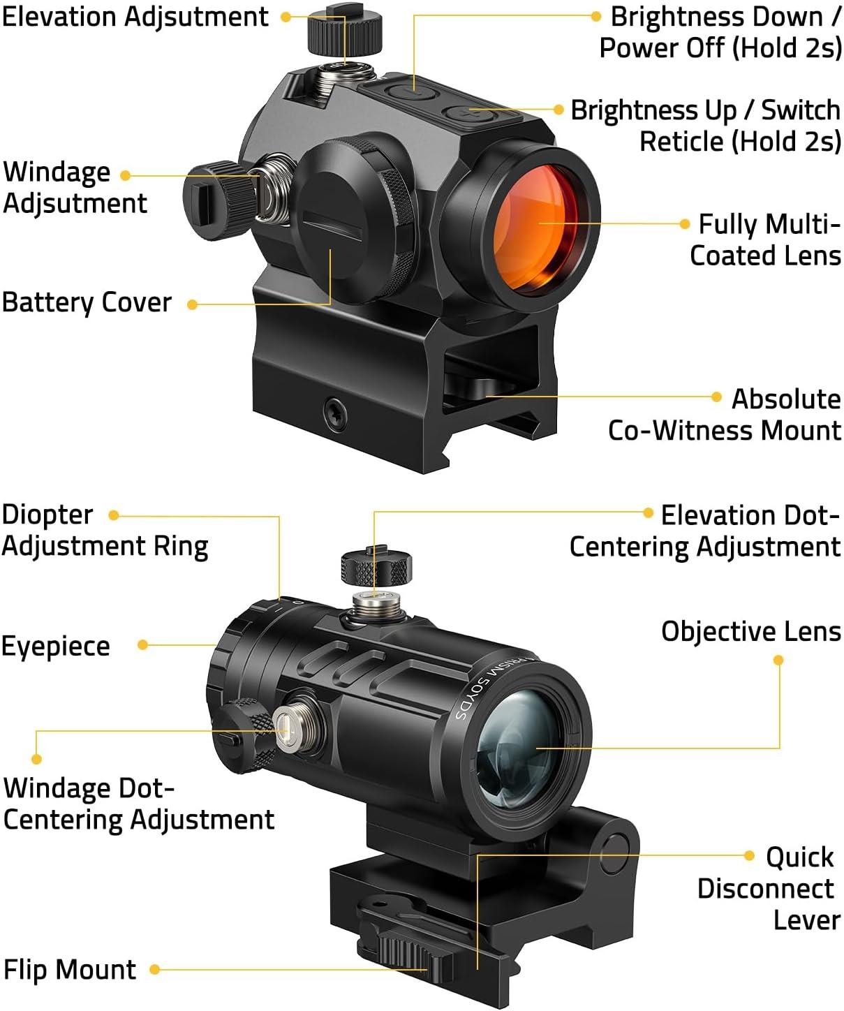 image:imageCVLIFE MultiReticle RedGreen Dot Sight amp 3X Magnifier Combo Motion Awake Compact Red Dot amp Circle with Quick Release FliptoSide Magnifier Combo Kit Optics Absolute CoWitness for 21MM PicatinnyRed 3 MOA Dot 65 MOA Circle