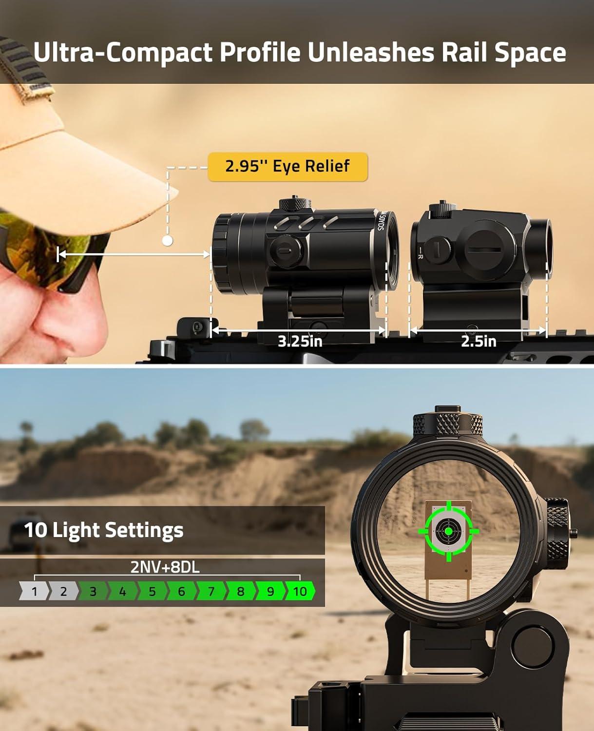 image:imageCVLIFE MultiReticle RedGreen Dot Sight amp 3X Magnifier Combo Motion Awake Compact Red Dot amp Circle with Quick Release FliptoSide Magnifier Combo Kit Optics Absolute CoWitness for 21MM PicatinnyGreen 2 MOA Dot 55 MOA Circle