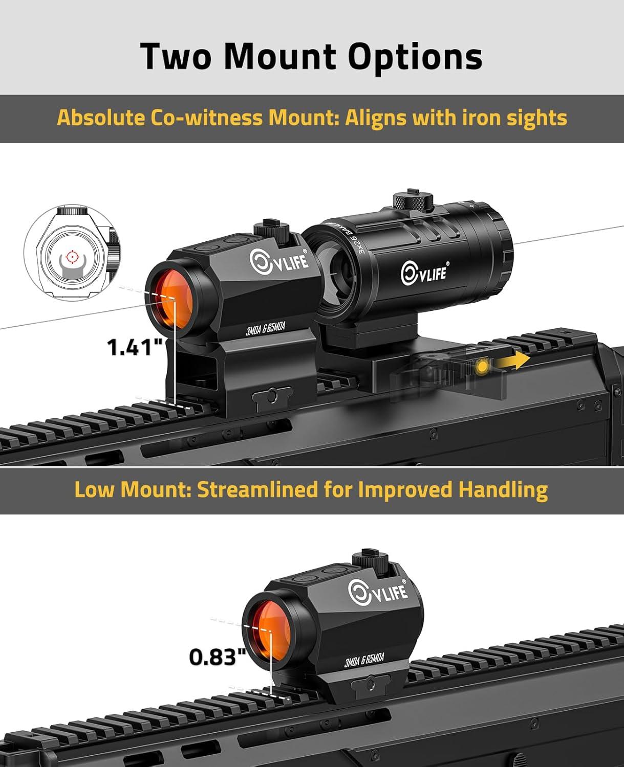 image:imageCVLIFE MultiReticle RedGreen Dot Sight amp 3X Magnifier Combo Motion Awake Compact Red Dot amp Circle with Quick Release FliptoSide Magnifier Combo Kit Optics Absolute CoWitness for 21MM PicatinnyRed 3 MOA Dot 65 MOA Circle