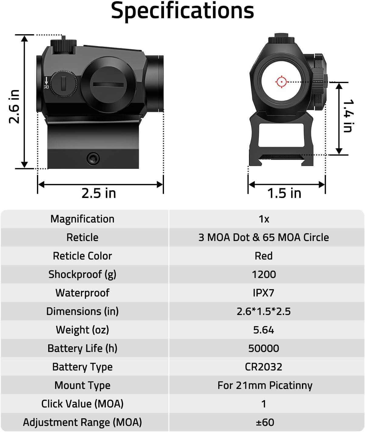 image:imageCVLIFE Multiple Reticle Red Dot Sight Motion Awake Red Dot amp Circle 1x20mm Optics Scope with Absolute CoWitness Riser and Low Mount for 21mm Picatinny IPX7 Waterproof amp Fogproof 50000H RuntimeBlack