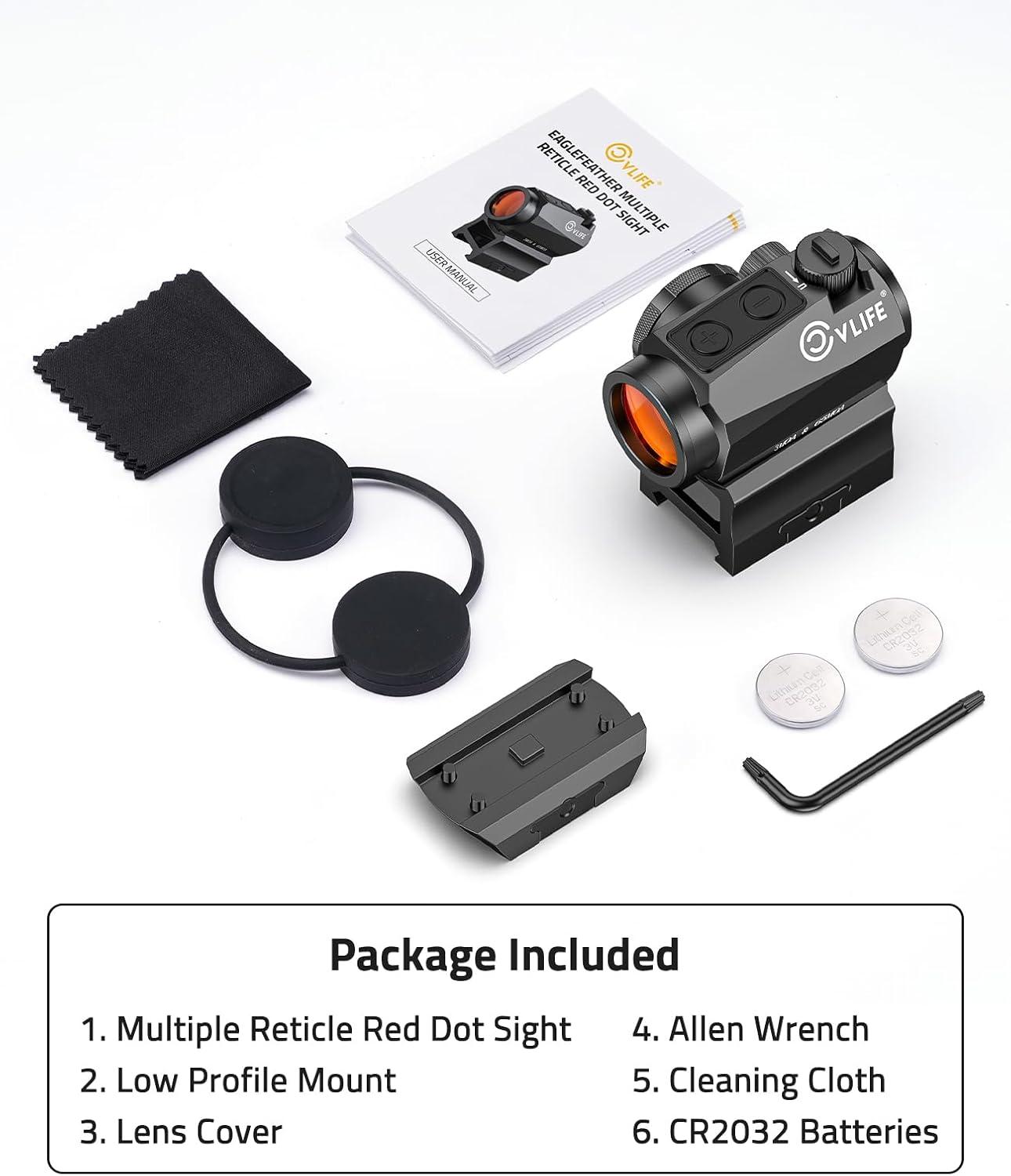 image:imageCVLIFE Multiple Reticle Red Dot Sight Motion Awake Red Dot amp Circle 1x20mm Optics Scope with Absolute CoWitness Riser and Low Mount for 21mm Picatinny IPX7 Waterproof amp Fogproof 50000H RuntimeBlack